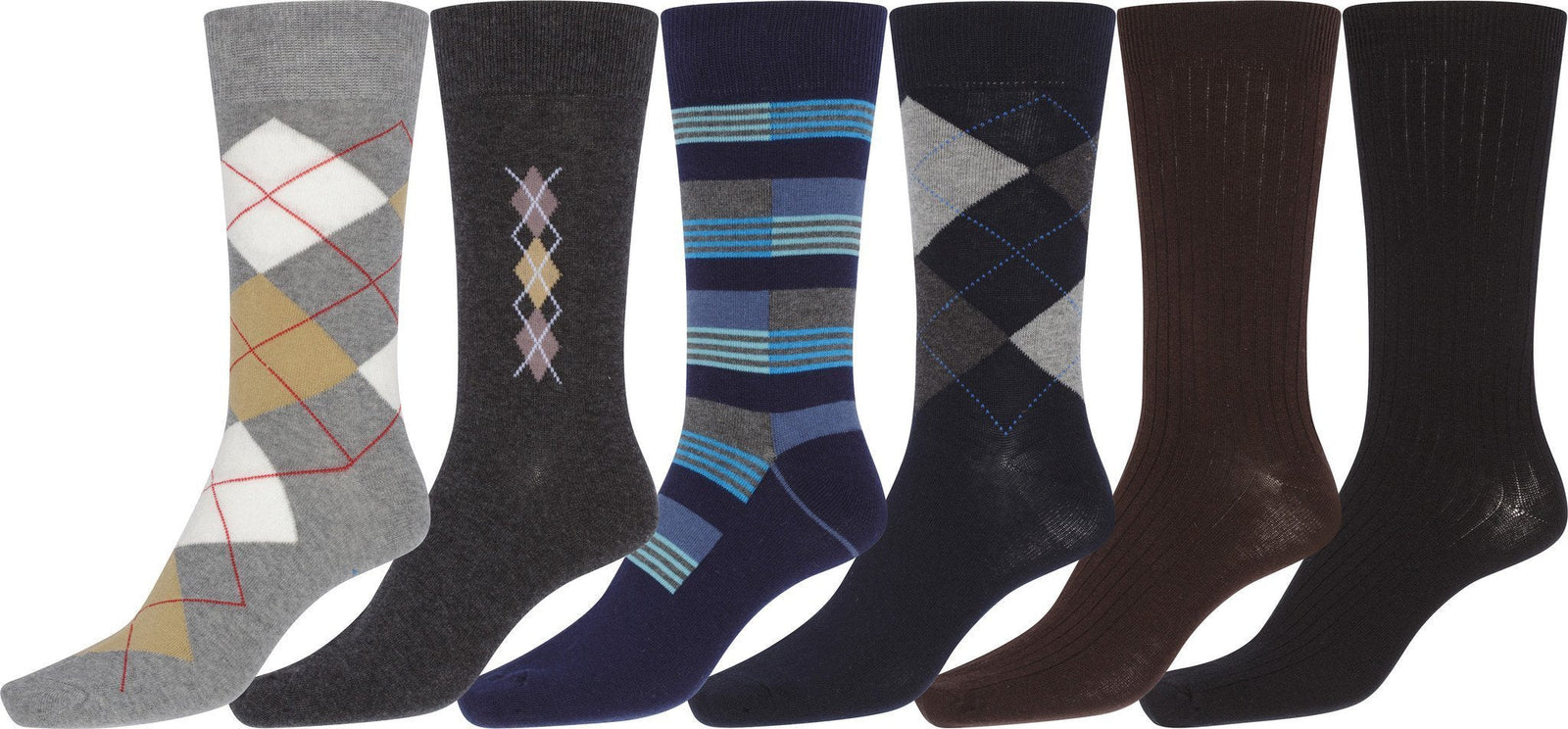 Calcetines de vestir Sakkas de mezcla de algodón para hombre, con estampado y canalé, paquete económico de 6