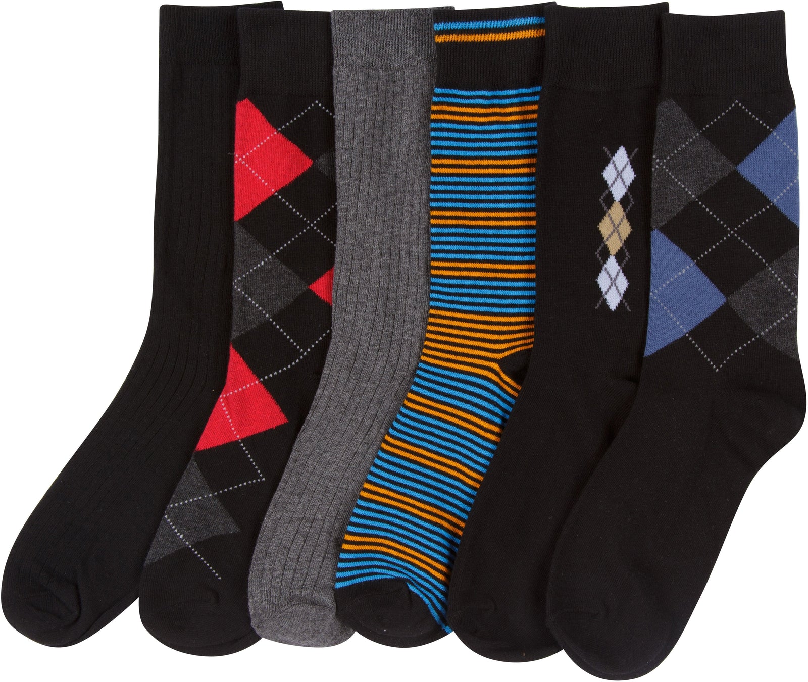 Calcetines de vestir Sakkas de mezcla de algodón para hombre, con estampado y canalé, paquete económico de 6