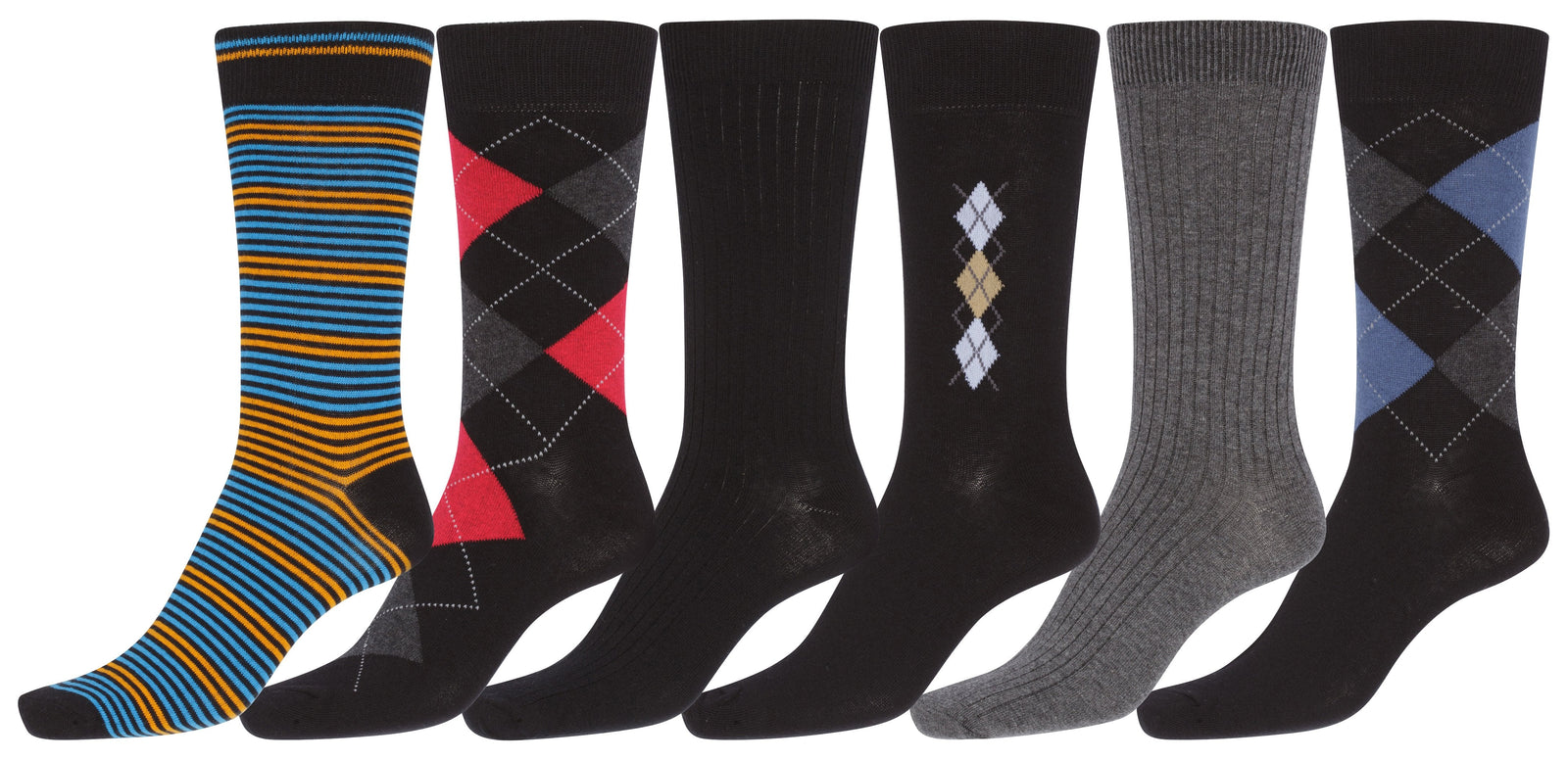 Calcetines de vestir Sakkas de mezcla de algodón para hombre, con estampado y canalé, paquete económico de 6