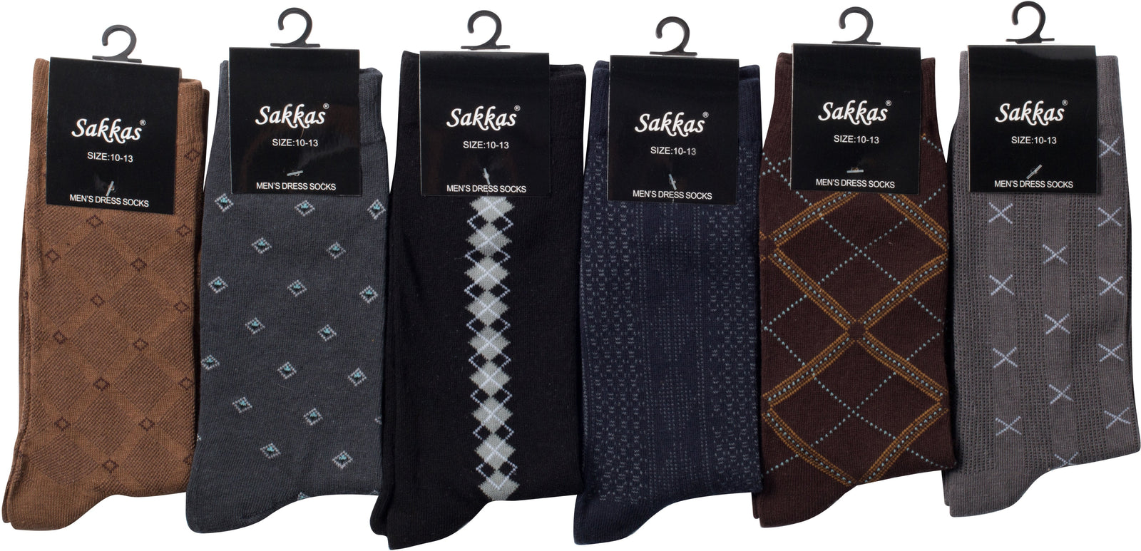 Calcetines de vestir Sakkas de mezcla de algodón para hombre, con estampado y canalé, paquete económico de 6
