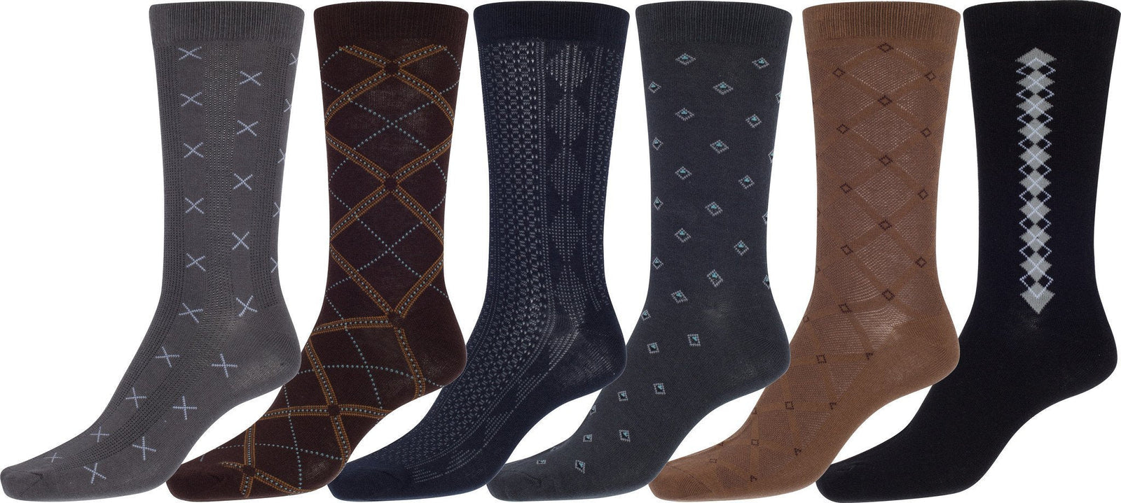 Calcetines de vestir Sakkas de mezcla de algodón para hombre, con estampado y canalé, paquete económico de 6