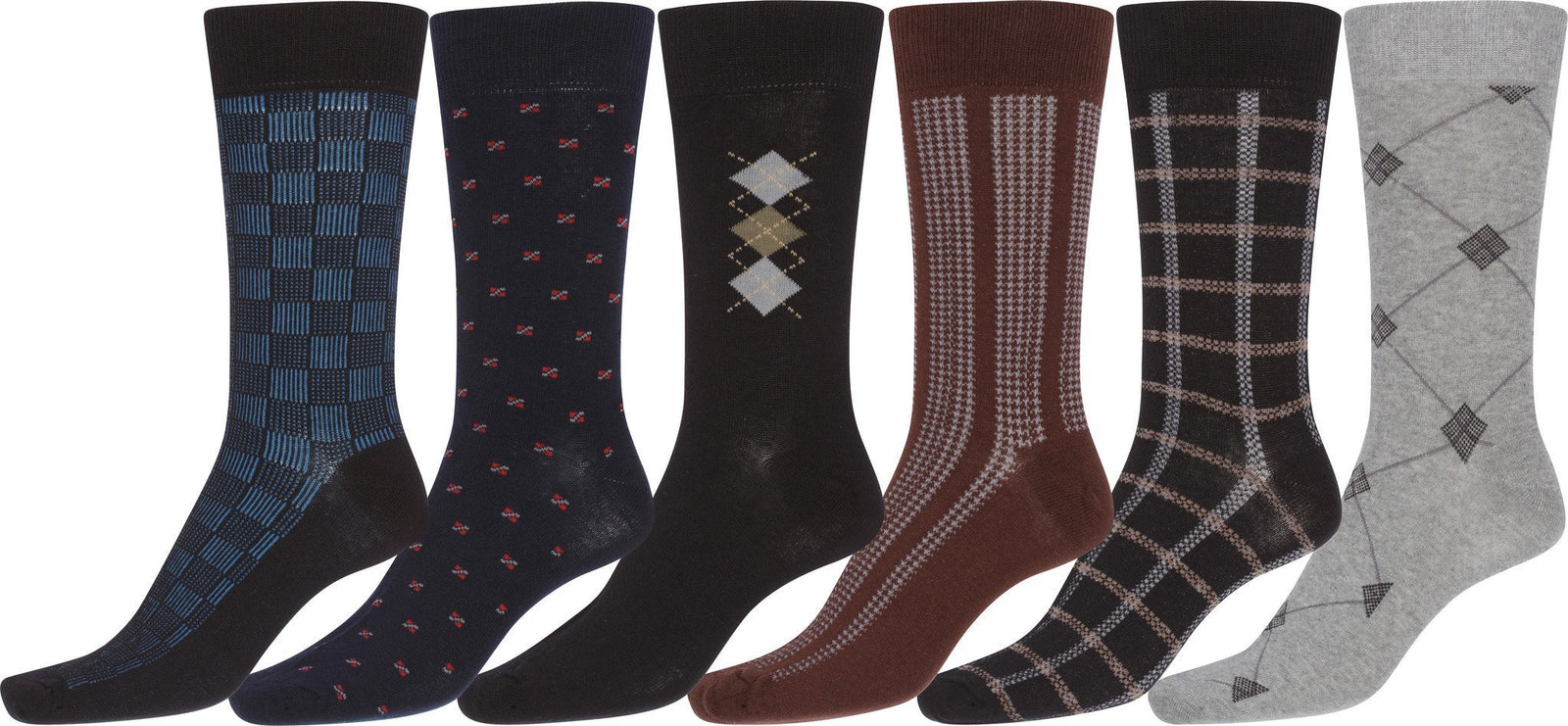Calcetines de vestir Sakkas de mezcla de algodón para hombre, con estampado y canalé, paquete económico de 6