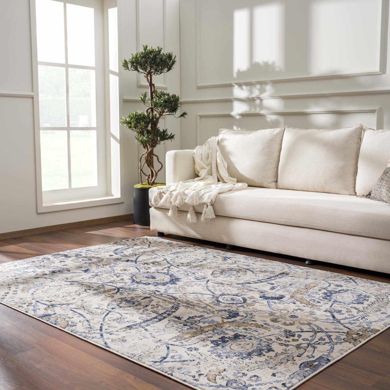 Alfombra Oushak azul y beige georgiana