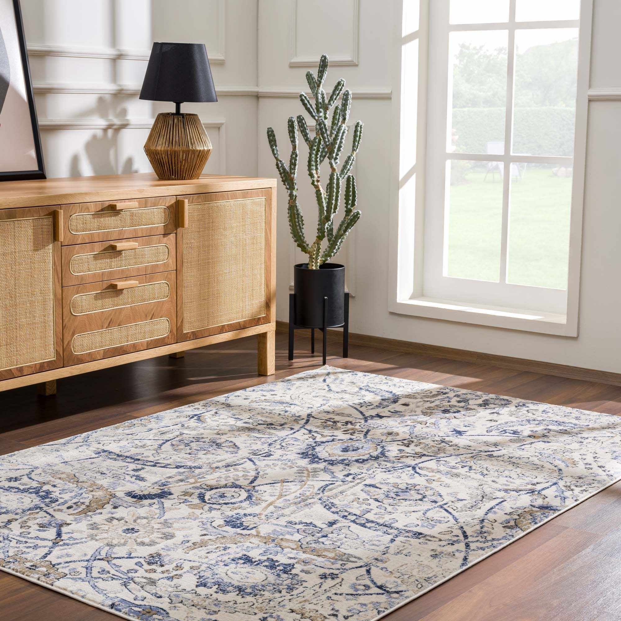Alfombra Oushak azul y beige georgiana