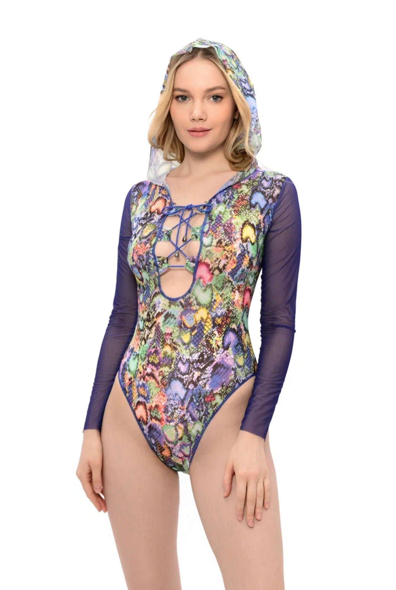 Snake Swimsuit With Sleeves, Hood & Lace