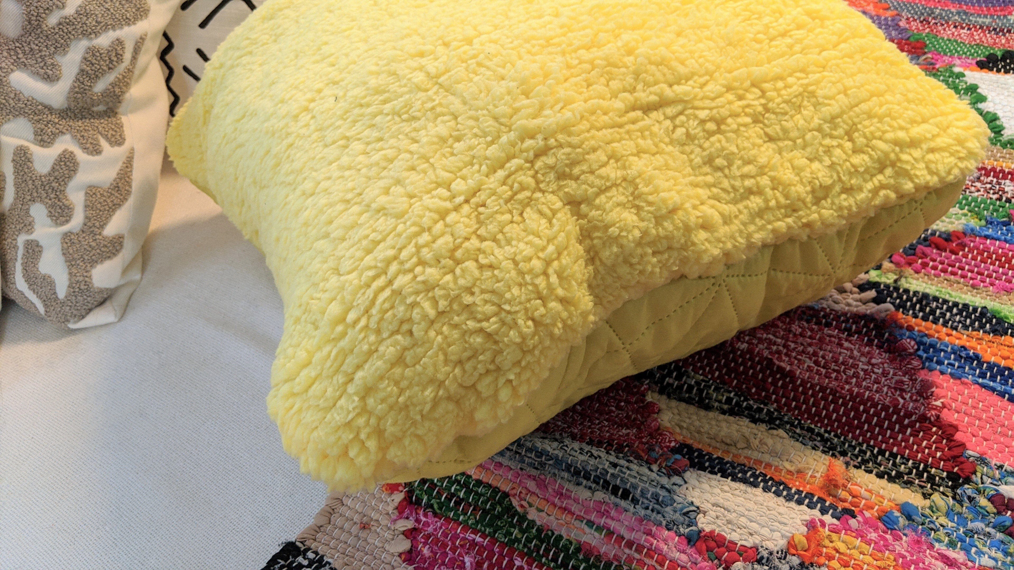 DaDa Bedding Hand-Made Tuscan Sun Yellow Sherpa Backside Quilted Throw Pillow - 18" x 18"