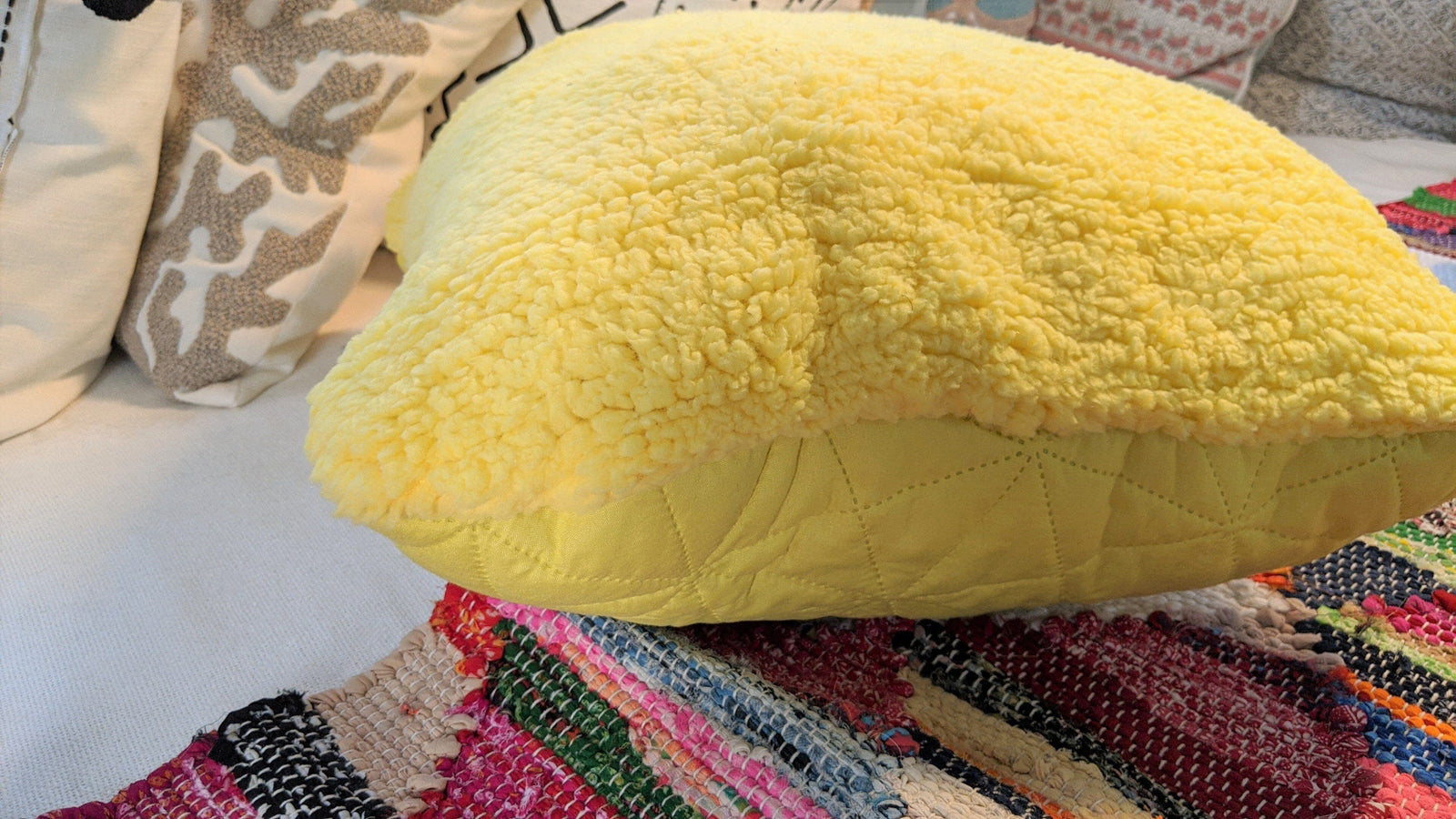 DaDa Bedding Hand-Made Tuscan Sun Yellow Sherpa Backside Quilted Throw Pillow - 18