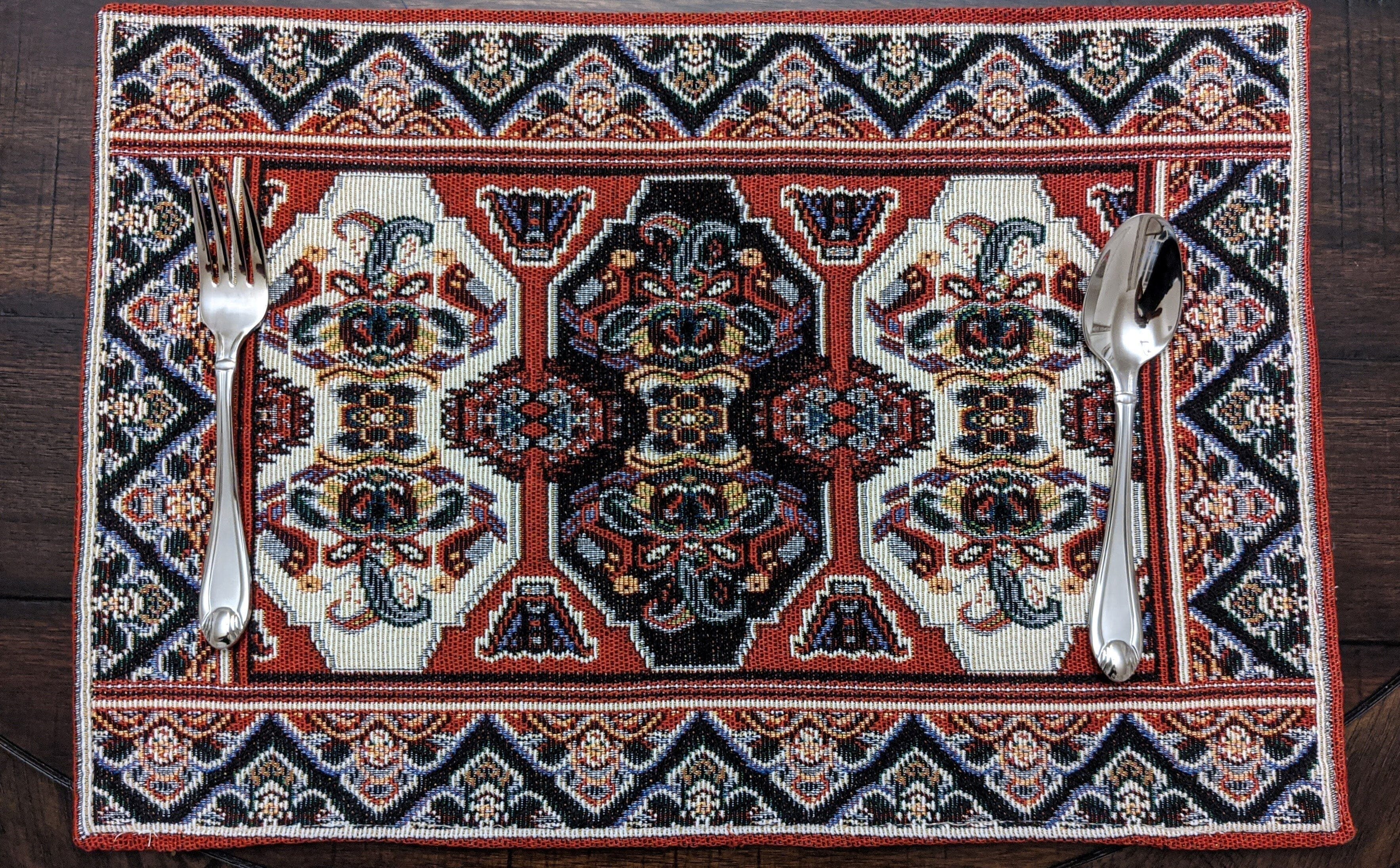 DaDalogy Set of 4-Pieces Majestic Kilim Red Persian Rug Woven Tapestry Placemats 13” x 19” (18195)