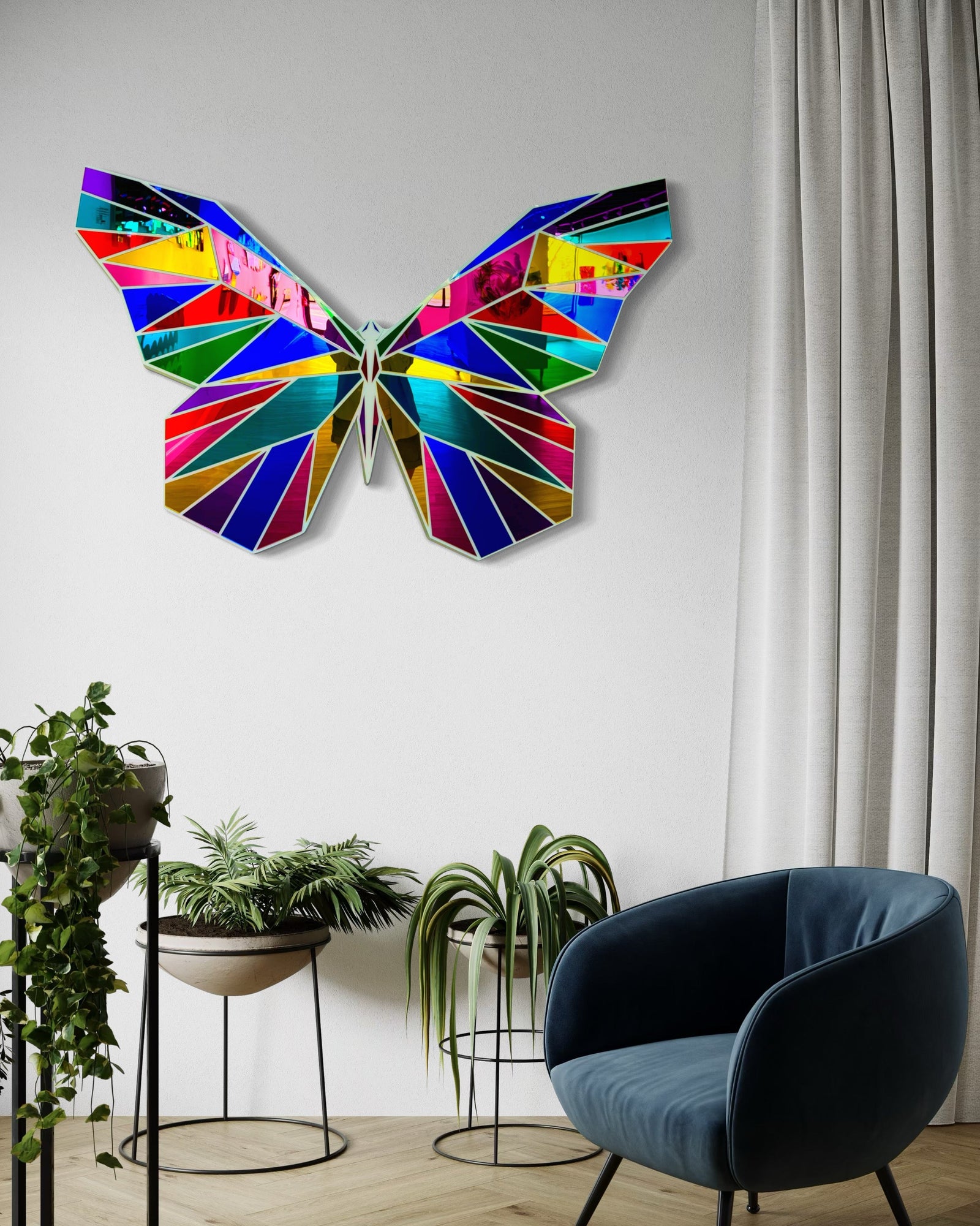 Arte de pared contemporáneo con mariposas de acrílico espejado