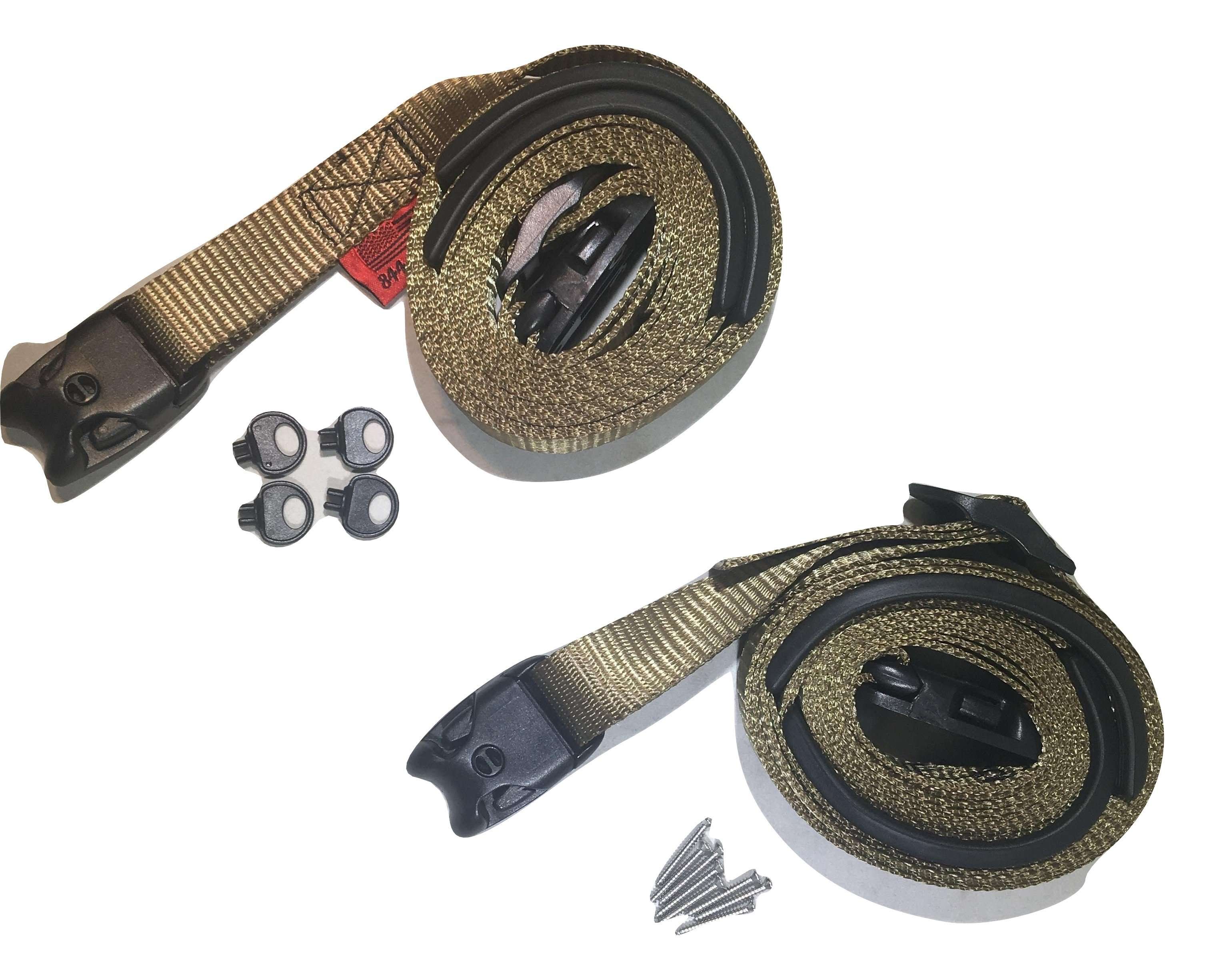 Kit de 2 correas cortavientos con hebilla ACW en color verde oliva para asegurar bañeras de hidromasaje y spas en caso de huracán | Opciones de tamaño