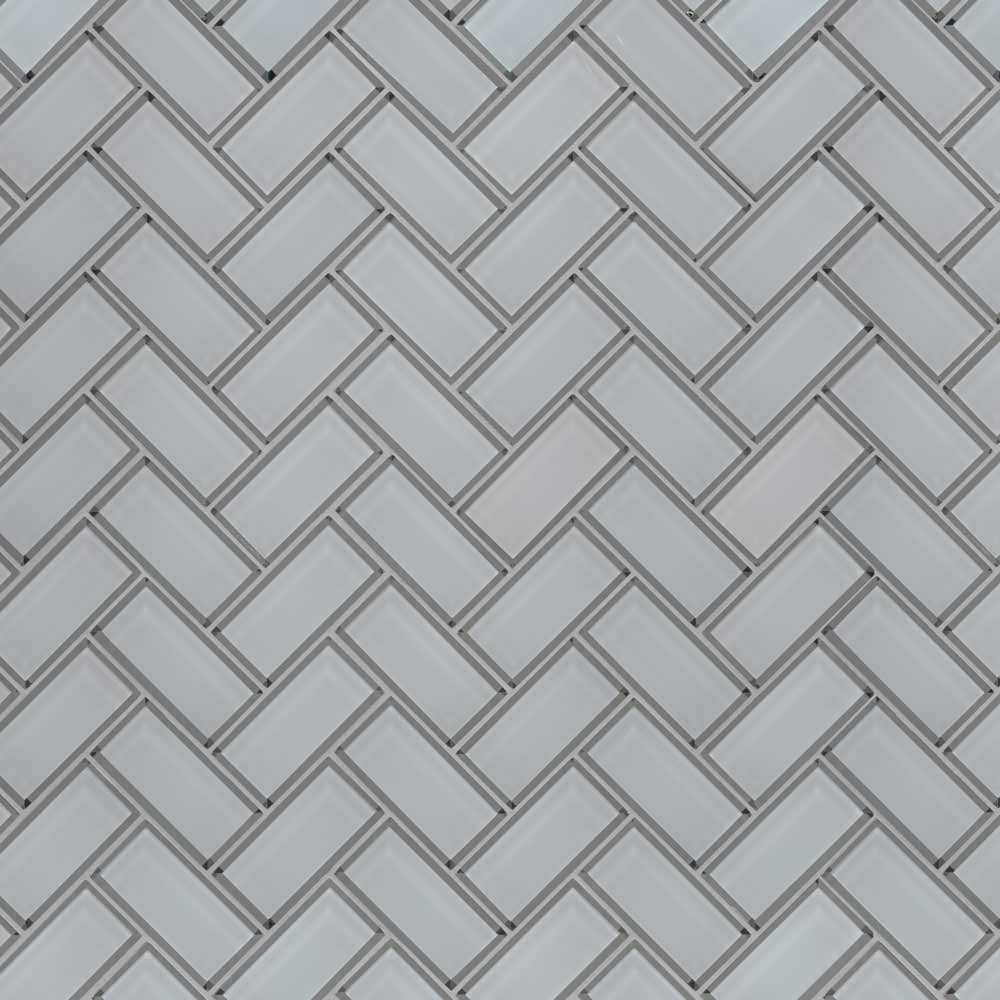Mosaico de vidrio con bisel en espiga de 28 x 35 cm, montado sobre malla, de 5 x 10 cm - Colección MSI