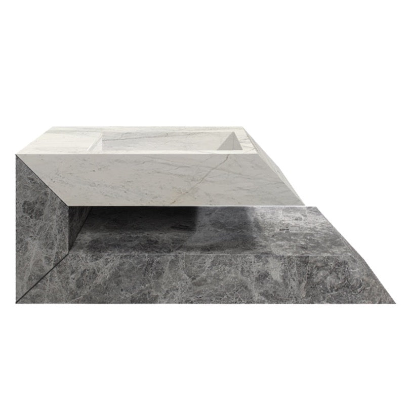 Lavabo de baño de diseño de mármol blanco imperial y gris tundra para montaje en pared (ancho) 18" (largo) 32" (alto) 24"
