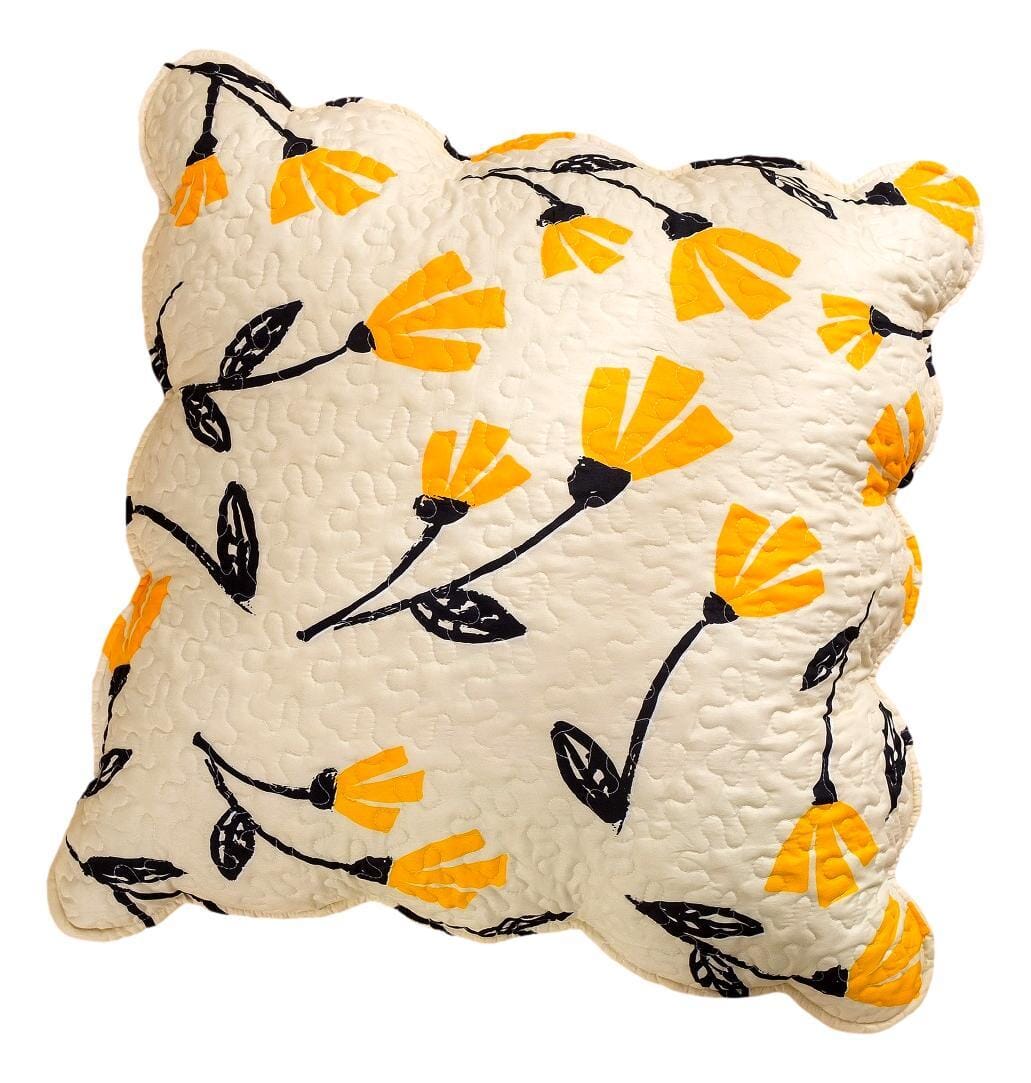 DaDa Bedding Yellow Fleur Floral Golden Orange Ivory Cream Scalloped Euro Pillow Sham Cover, 26