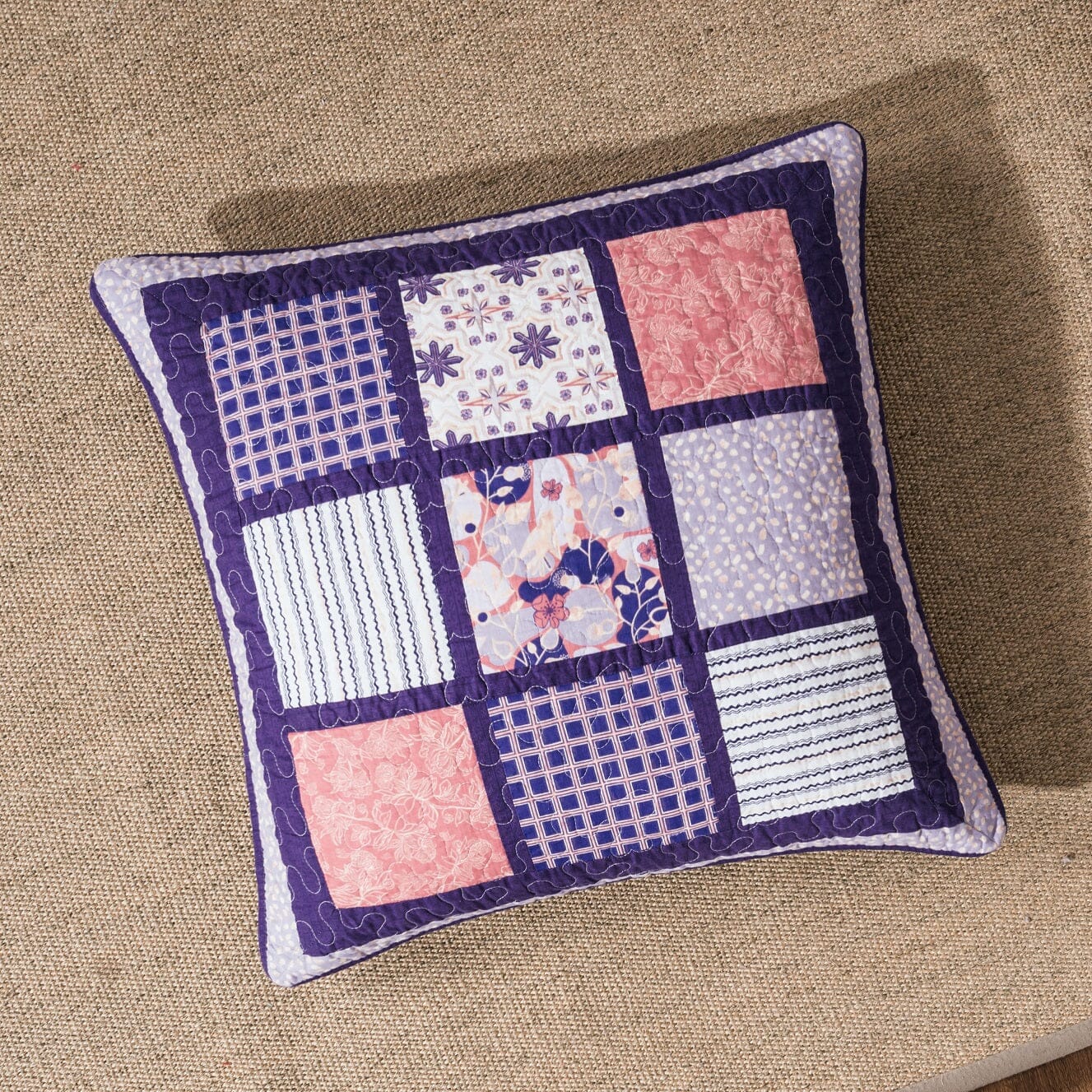 DaDa Bedding Peachy Blossoms Purple Floral Patchwork Euro Pillow Sham Cover, 26