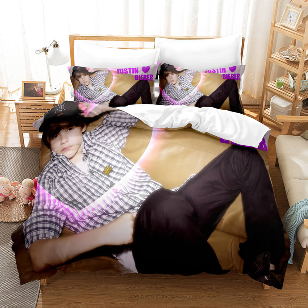 Juego de cama con funda de edredón y diseño de cosplay de Justin Bieber para decoración de habitación