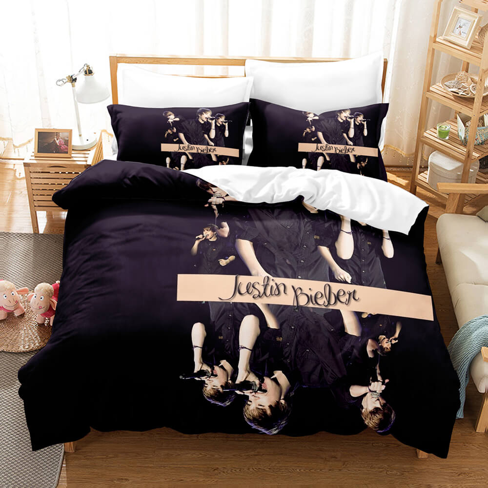 Juego de cama con funda de edredón y diseño de cosplay de Justin Bieber para decoración de habitación