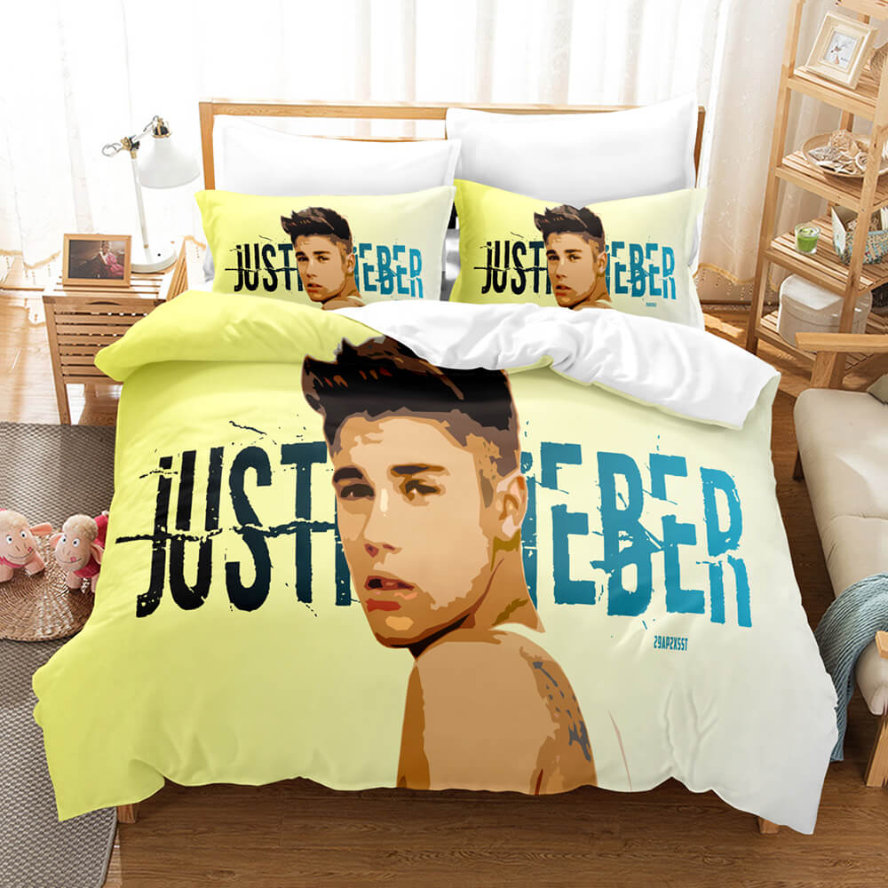 Juego de cama con funda de edredón y diseño de cosplay de Justin Bieber para decoración de habitación