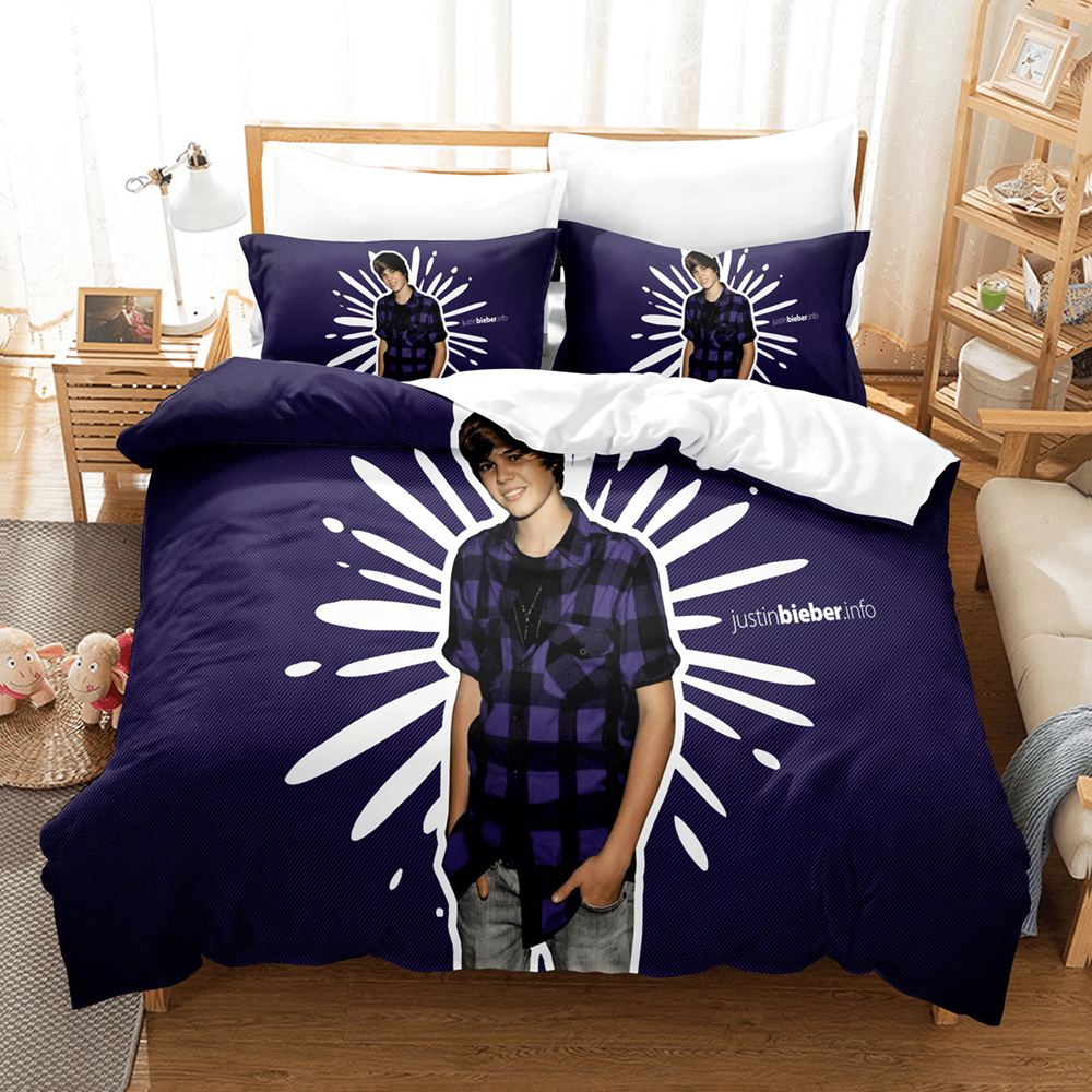 Juego de cama con funda de edredón y diseño de cosplay de Justin Bieber para decoración de habitación