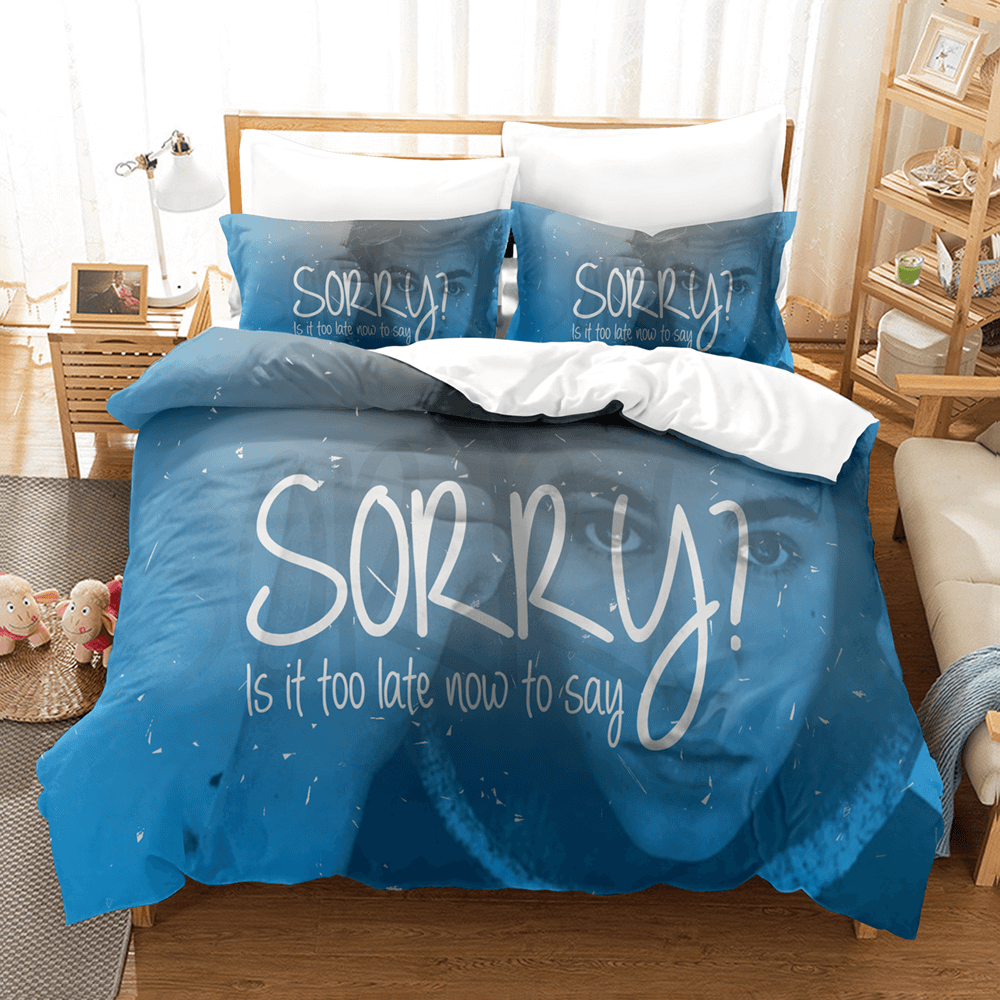 Juego de cama con funda de edredón y diseño de cosplay de Justin Bieber para decoración de habitación