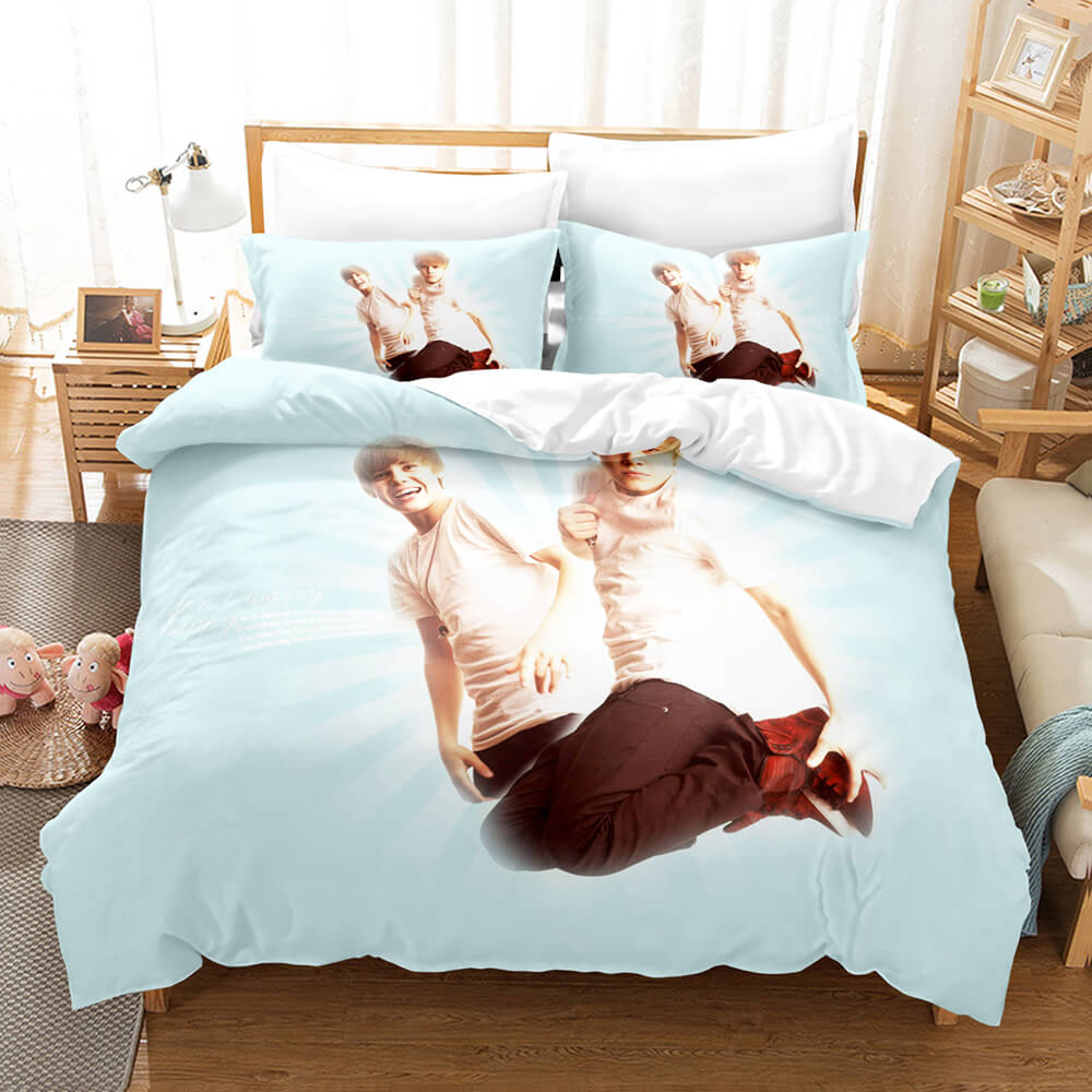 Juego de cama con funda de edredón y diseño de cosplay de Justin Bieber para decoración de habitación
