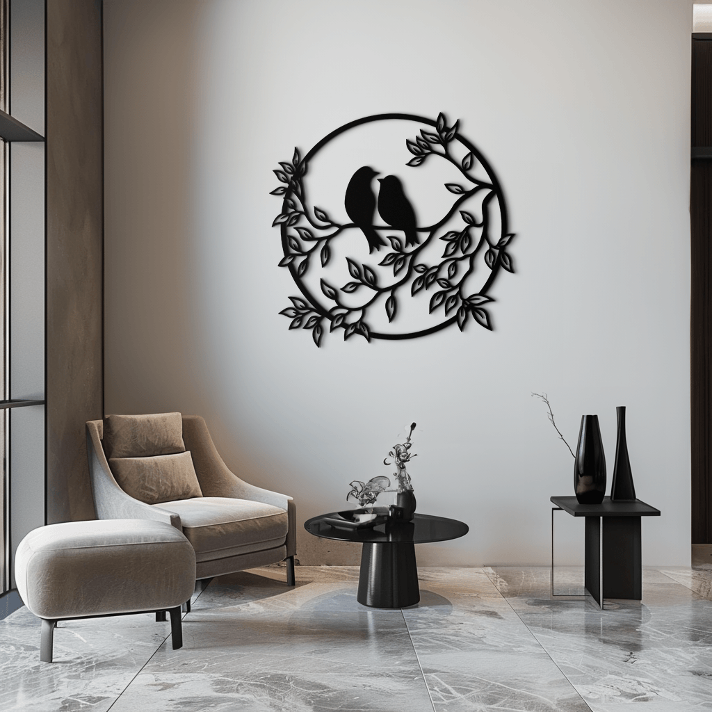 Love Birds Metal Wall Art - Romantic Steel Wall Decor for Home and Bedroom - KAF023