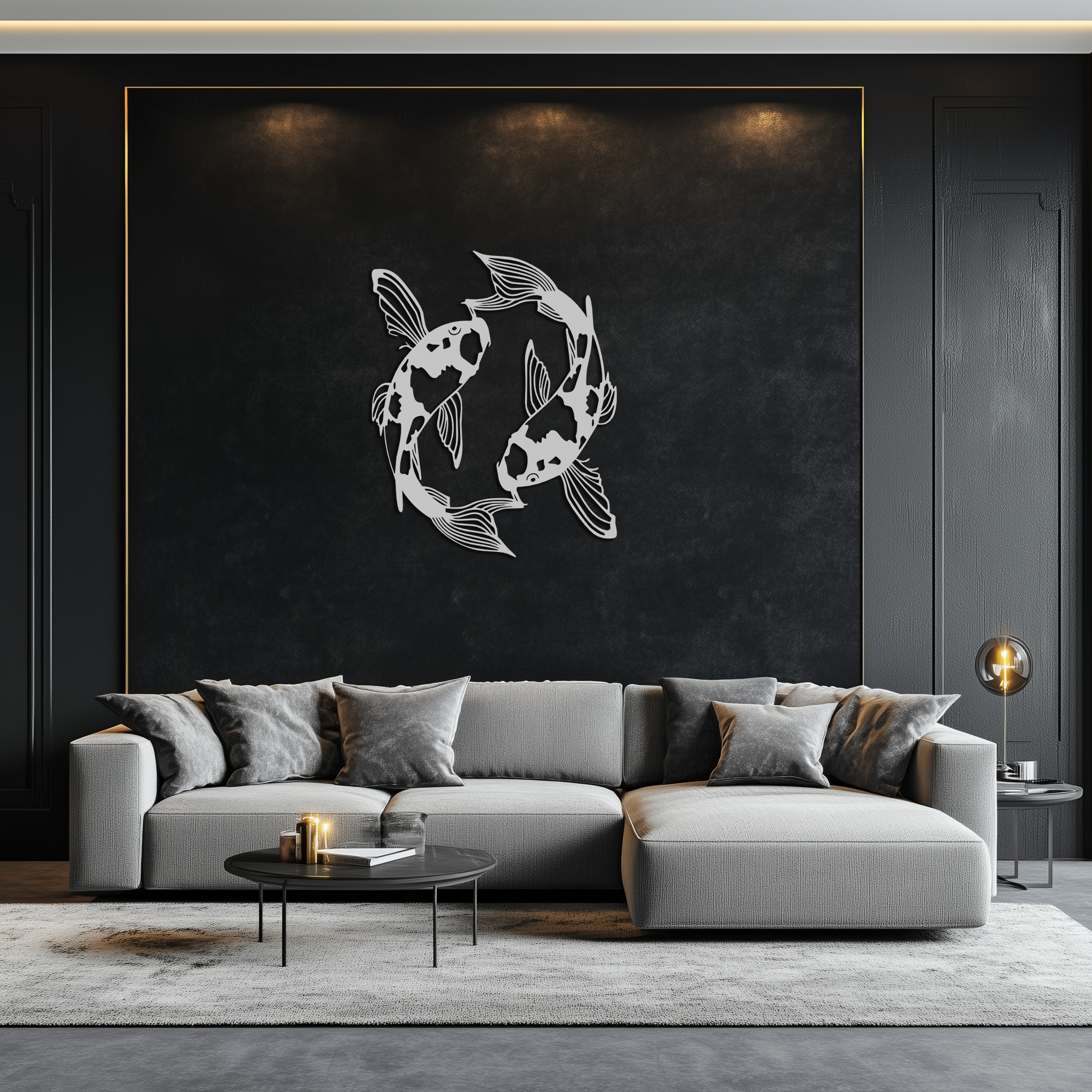 Koi Fish Yin Yang Metal Wall Art - Zen Inspired Steel Wall Decor - KAF083