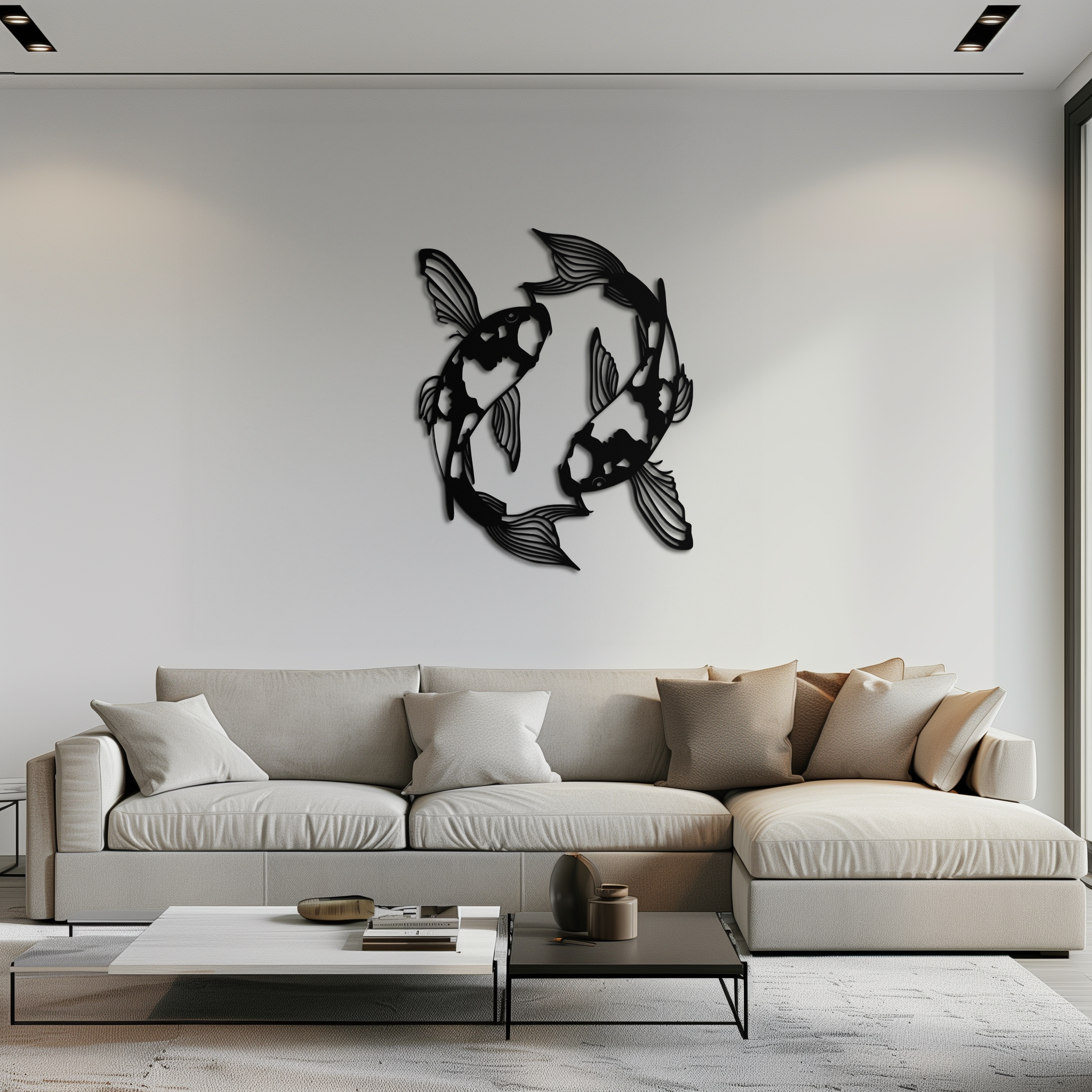 Koi Fish Yin Yang Metal Wall Art - Zen Inspired Steel Wall Decor - KAF083