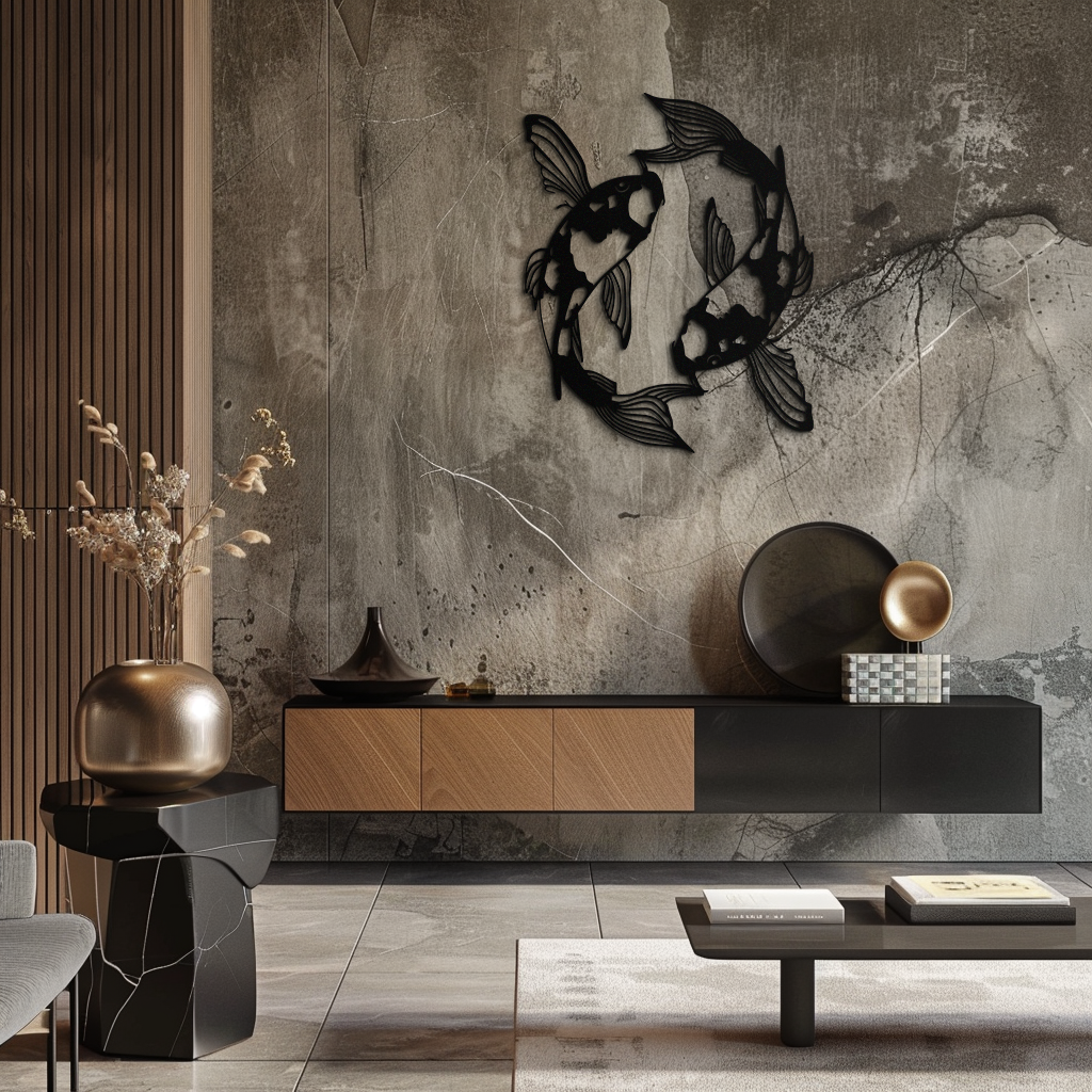 Koi Fish Yin Yang Metal Wall Art - Zen Inspired Steel Wall Decor - KAF083