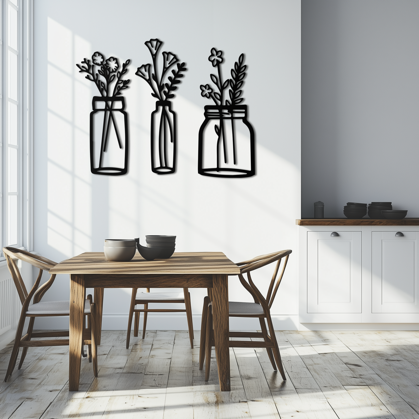 Floral Vase Metal Wall Art - 3-Piece Modern Steel Wall Decor - KAF118