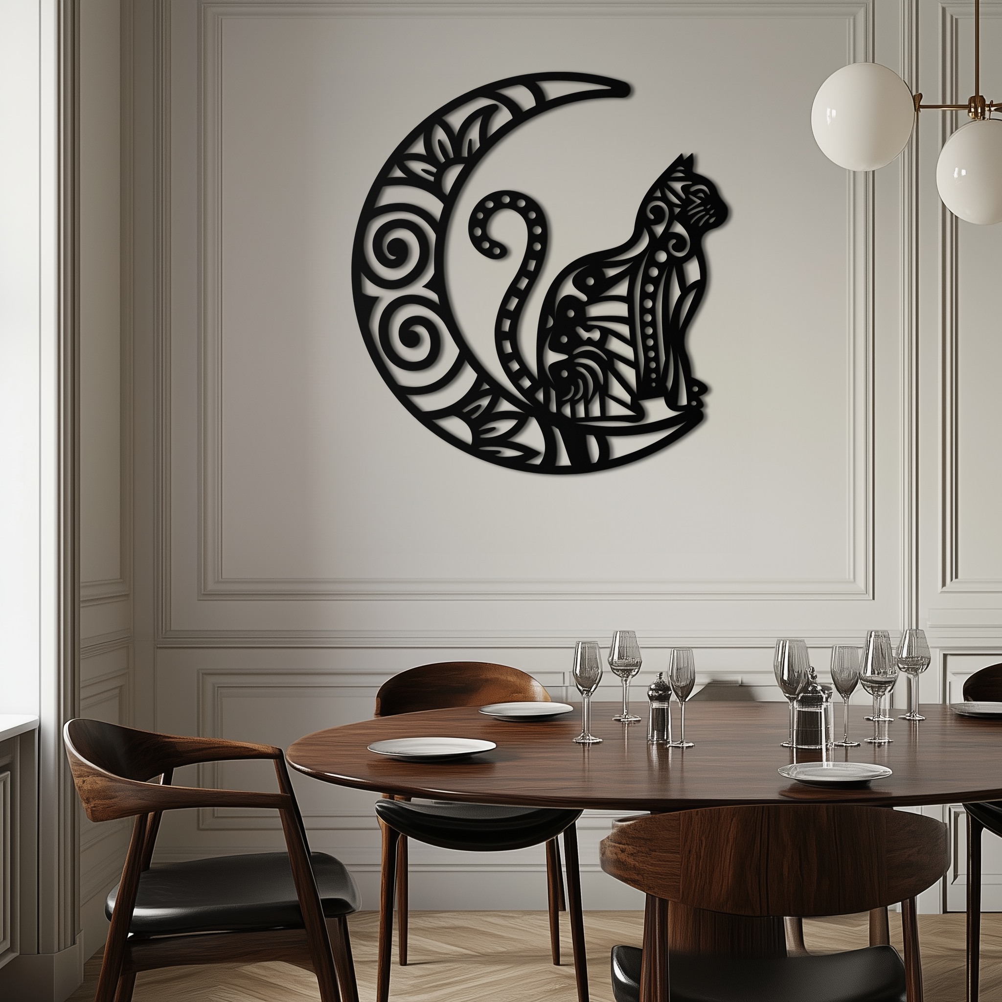 Moon & Cat Metal Wall Art – Mystical Feline Decor - KAF266