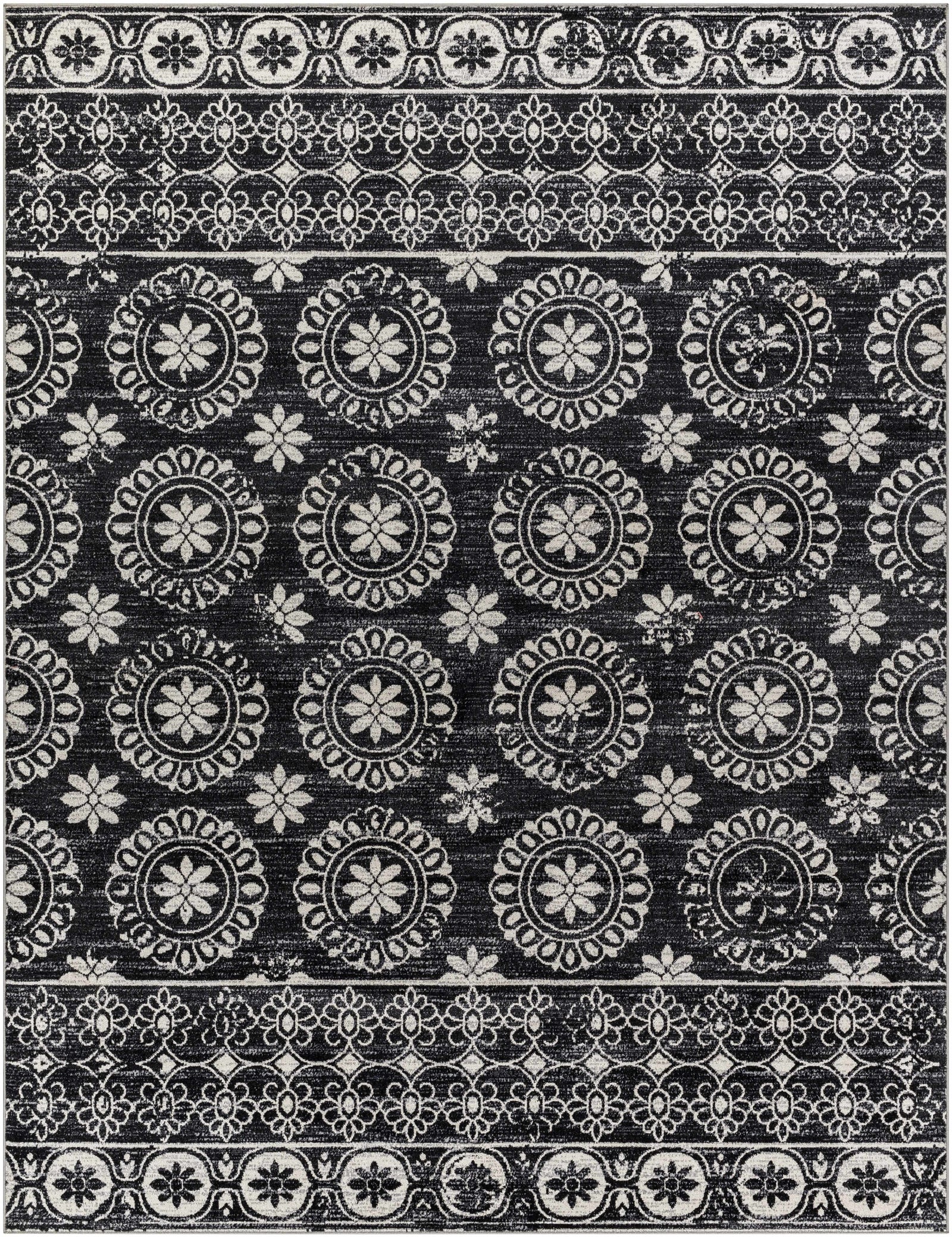 Alfombra lavable con diseño floral en blanco y negro de Kahraman