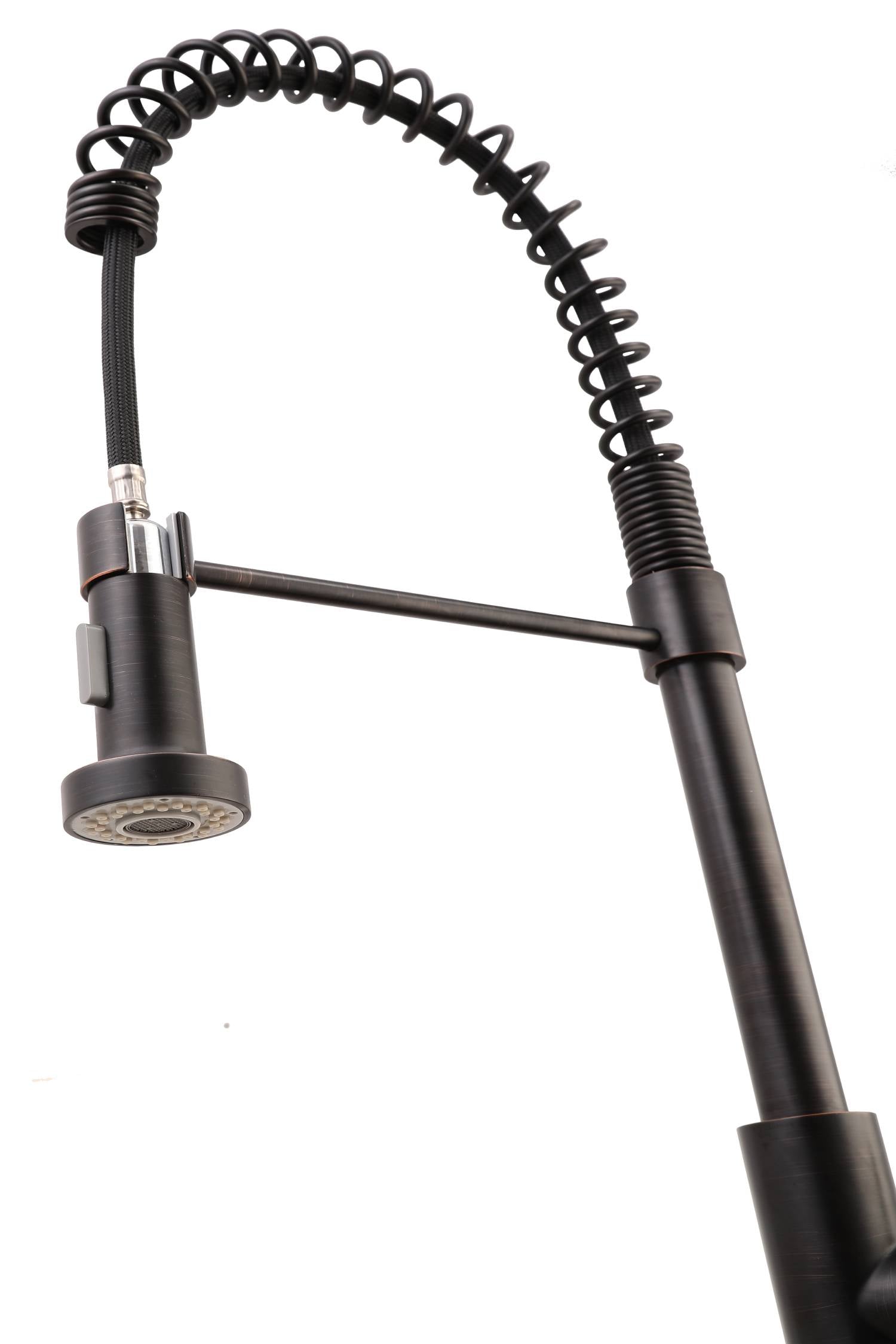 Grifo para fregadero de cocina de arco alto en bronce aceitado con rociador extraíble y placa de cubierta 