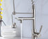 Grifo de cocina de arco alto de níquel cepillado con rociador de metal desplegable con placa de cubierta y anillo de bloqueo