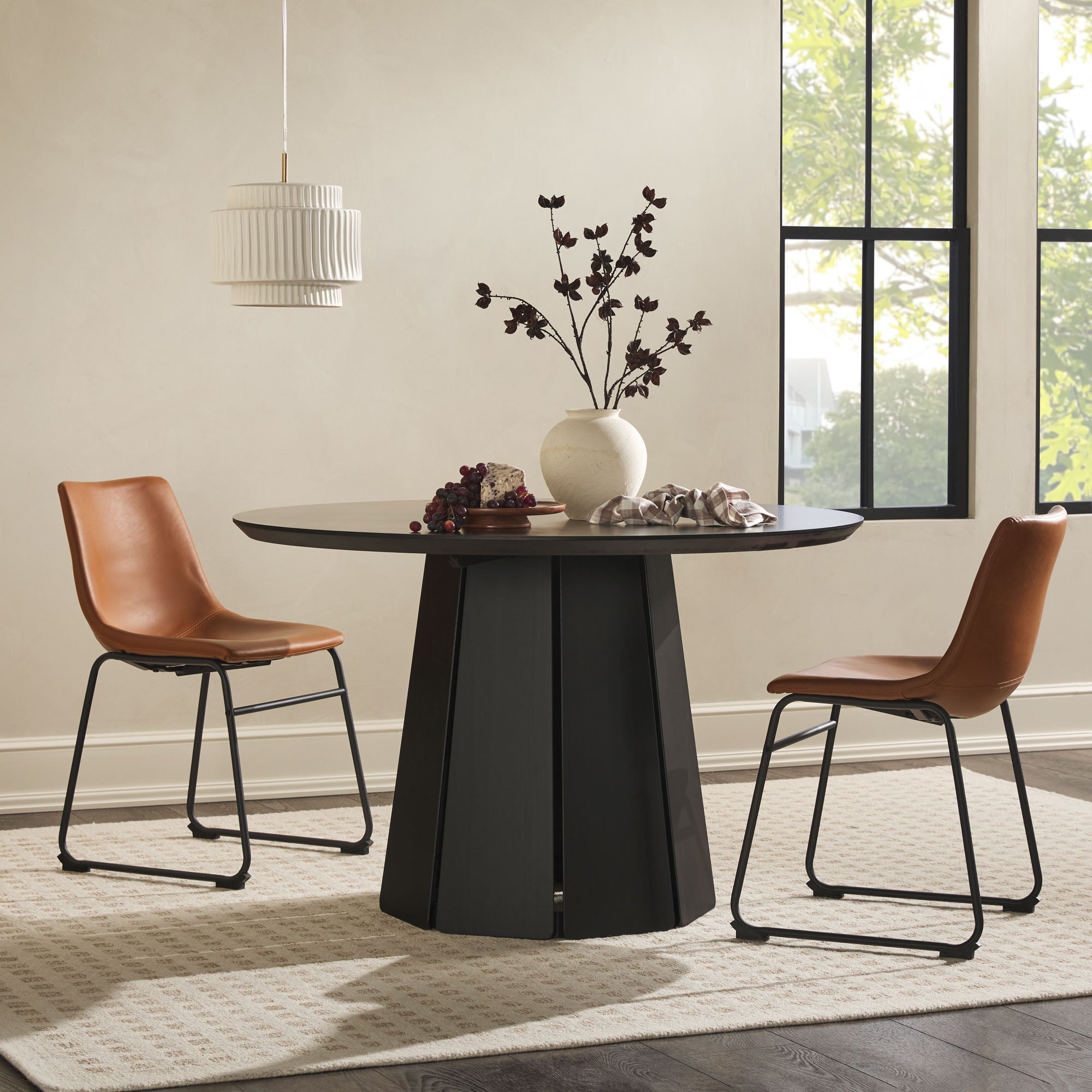 Mesa de comedor con pedestal de madera maciza redonda Koa de 48"