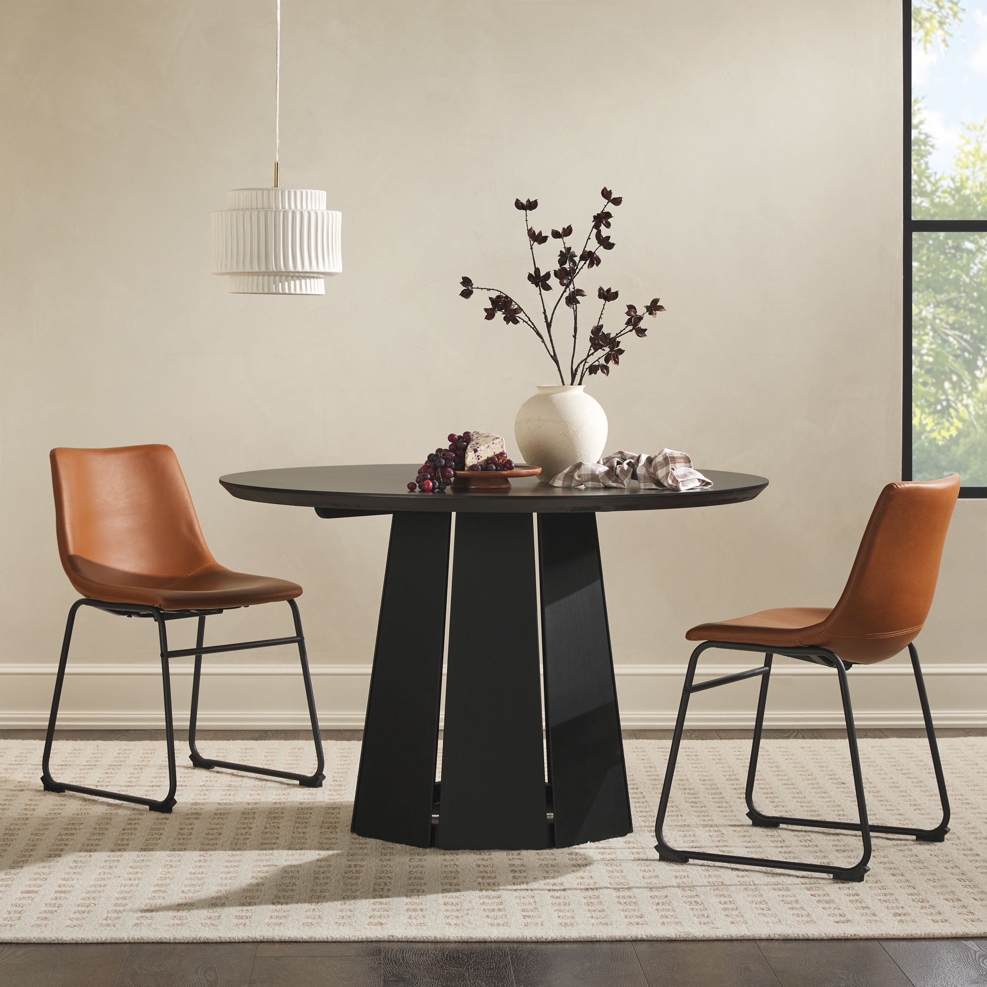 Mesa de comedor con pedestal de madera maciza redonda Koa de 48"