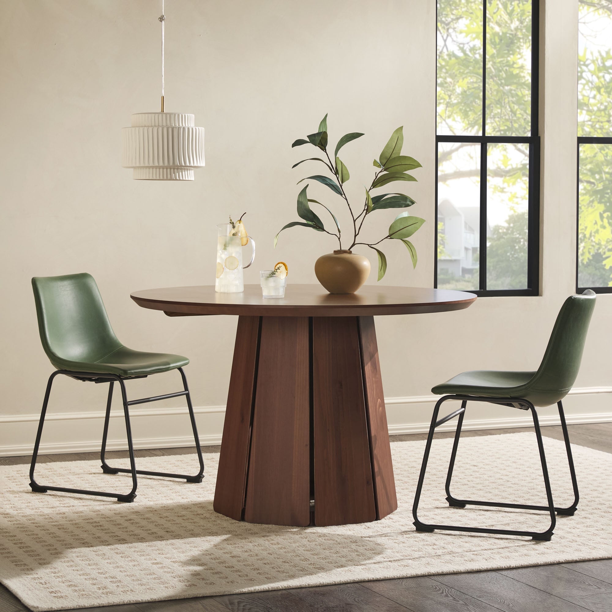 Mesa de comedor con pedestal de madera maciza redonda Koa de 48"