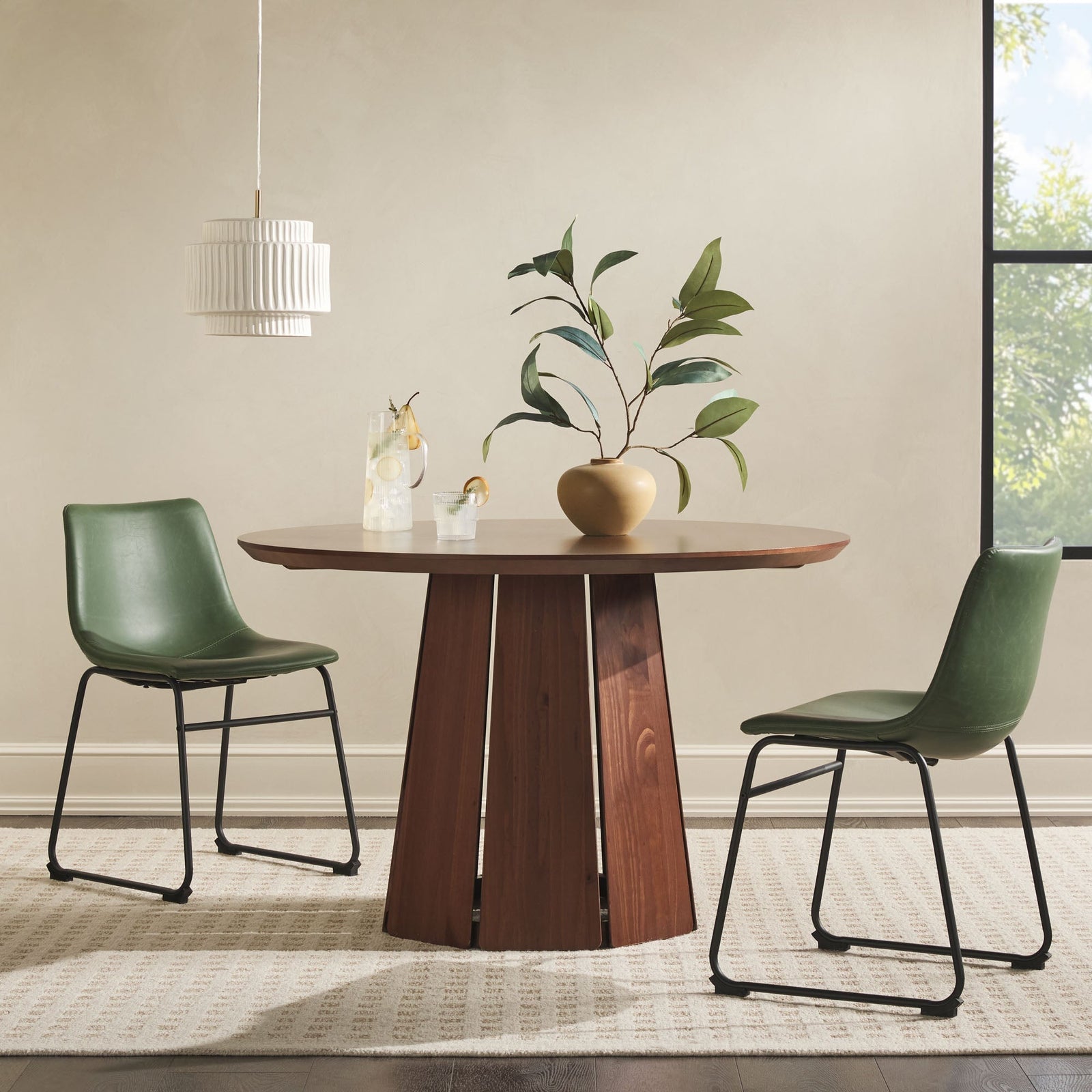Mesa de comedor con pedestal de madera maciza redonda Koa de 48