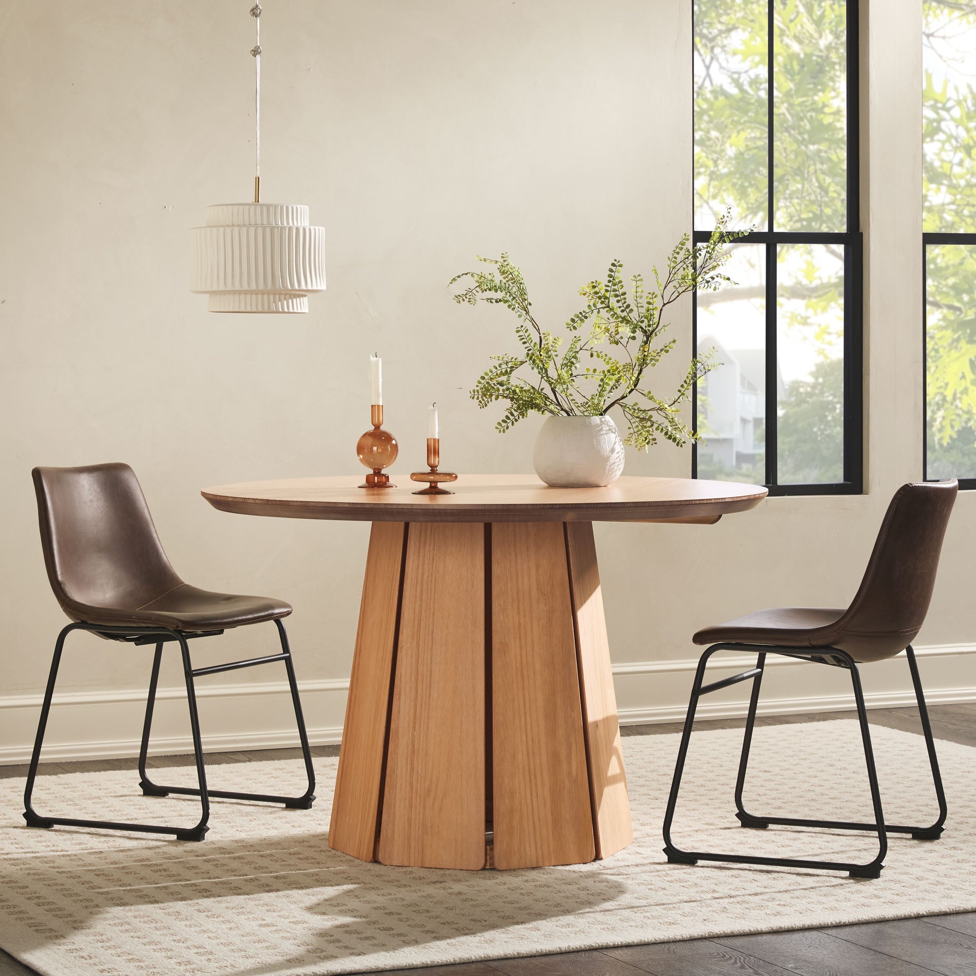 Mesa de comedor con pedestal de madera maciza redonda Koa de 48"