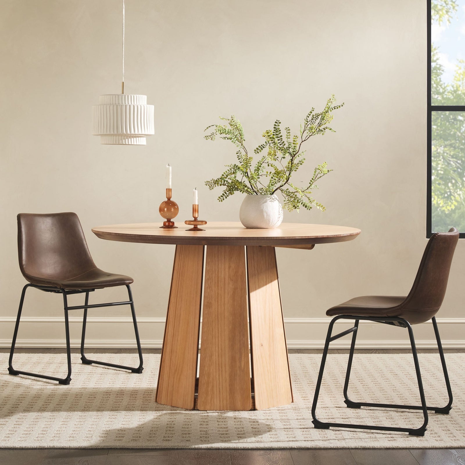 Mesa de comedor con pedestal de madera maciza redonda Koa de 48