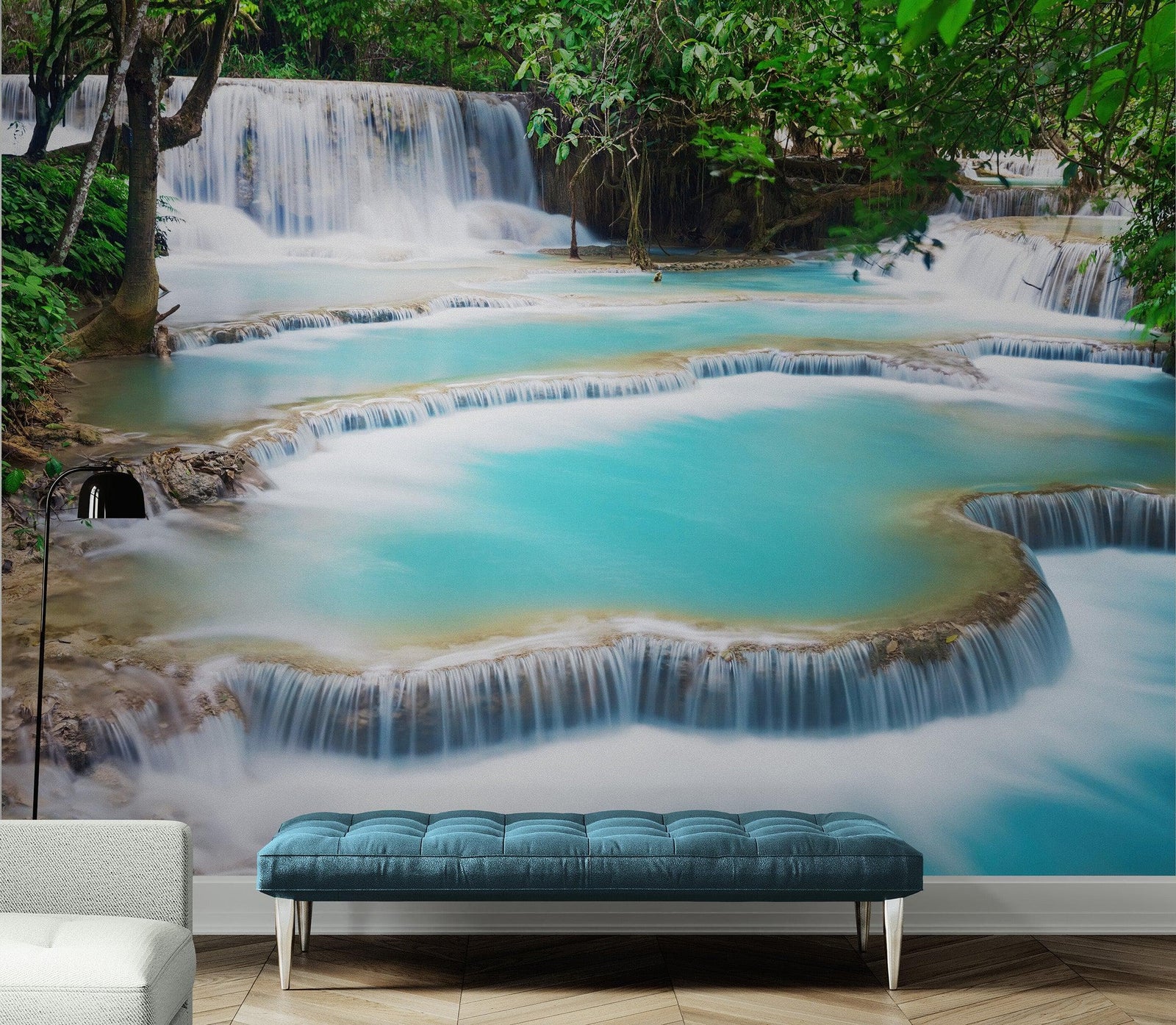Mural de papel pintado con cascada de Kuang Si Tailandia. #6041