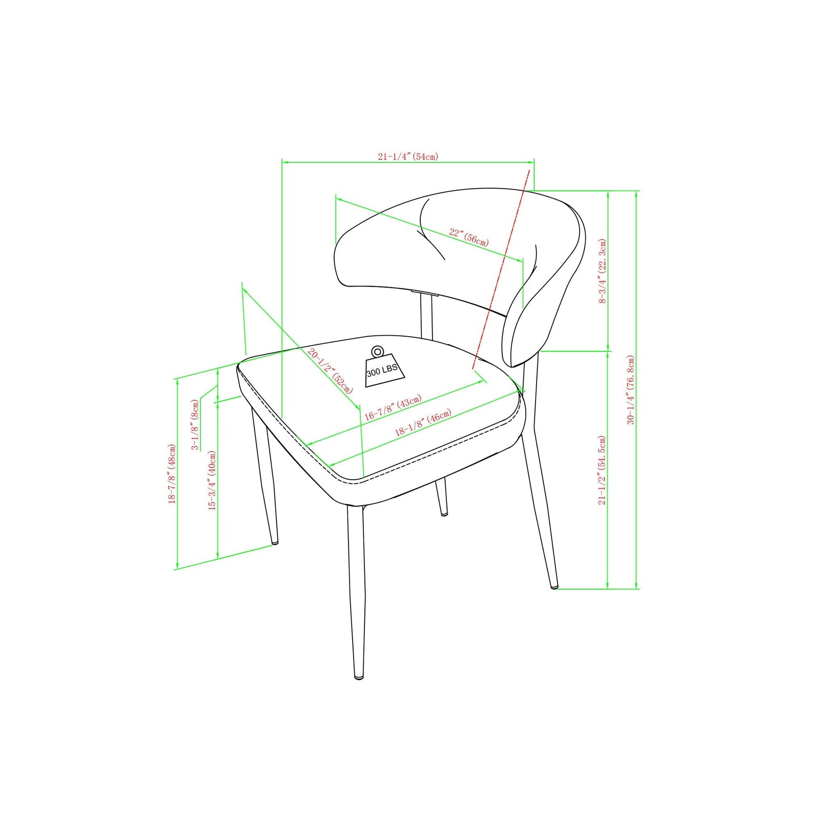Silla de comedor curvada tapizada moderna Alexis, juego de 2