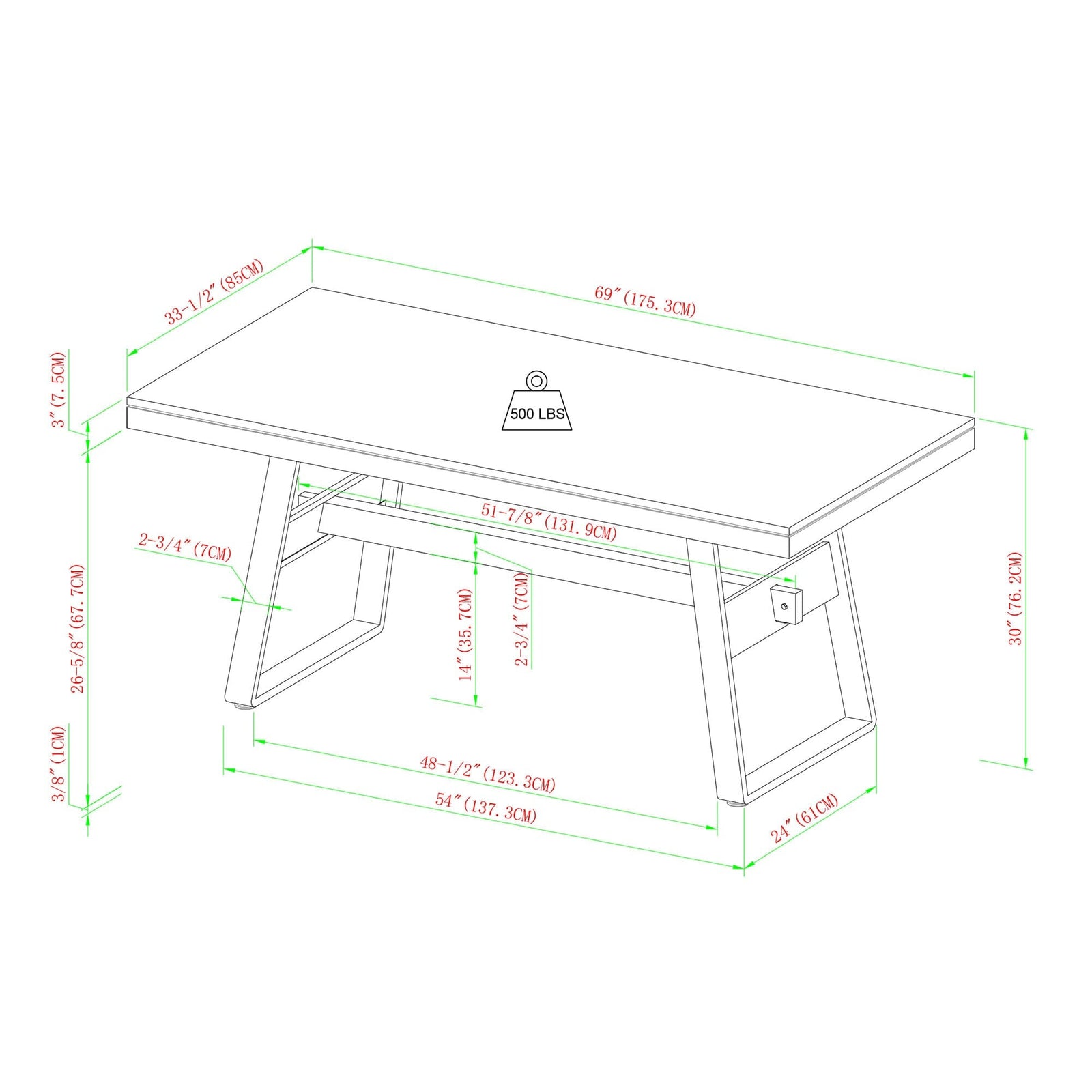 Mesa de comedor y escritorio con patas de puente de estilo industrial moderno de Brickell