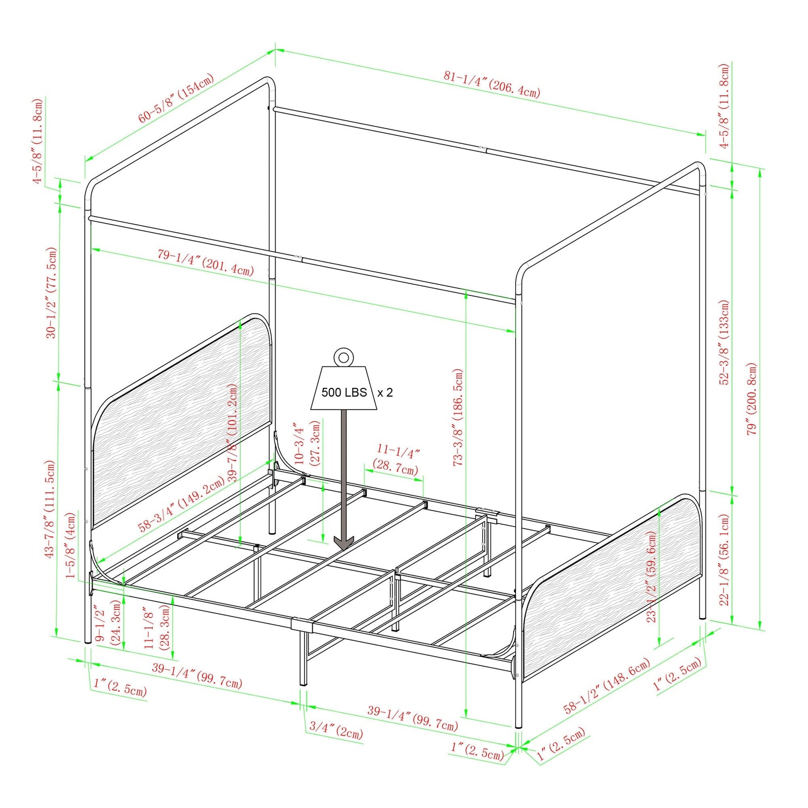 Cama Queen con dosel de madera y metal estilo moderno Metro