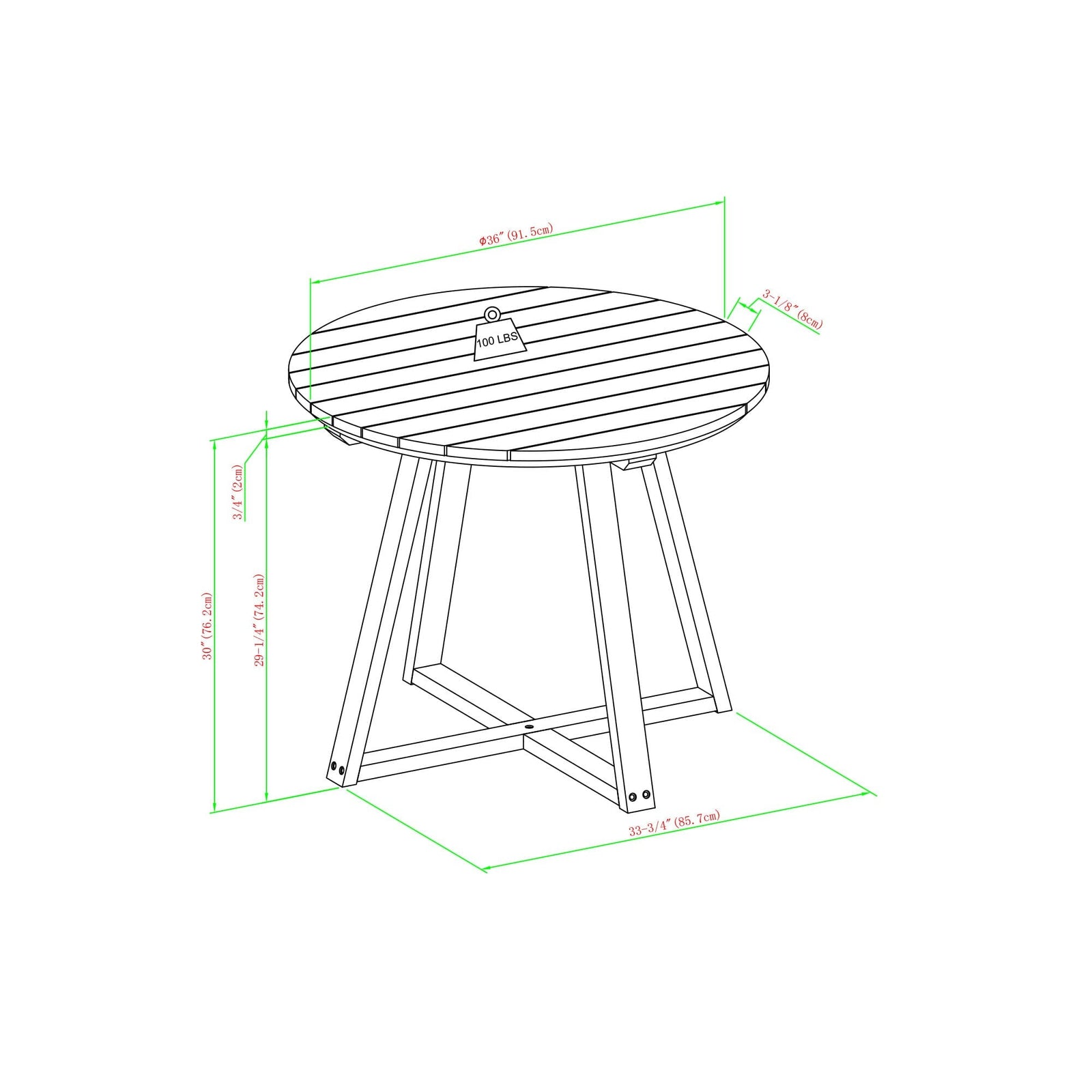 Mesa de comedor redonda para patio con tablero de listones moderno Prenton