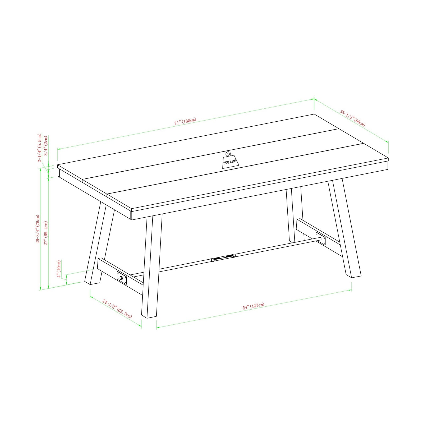 Mesa de comedor con caballete de 70