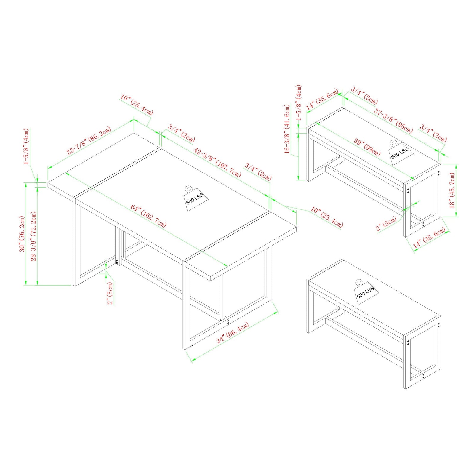 Juego de comedor rectangular de madera y metal de tres piezas de estilo industrial moderno Vance