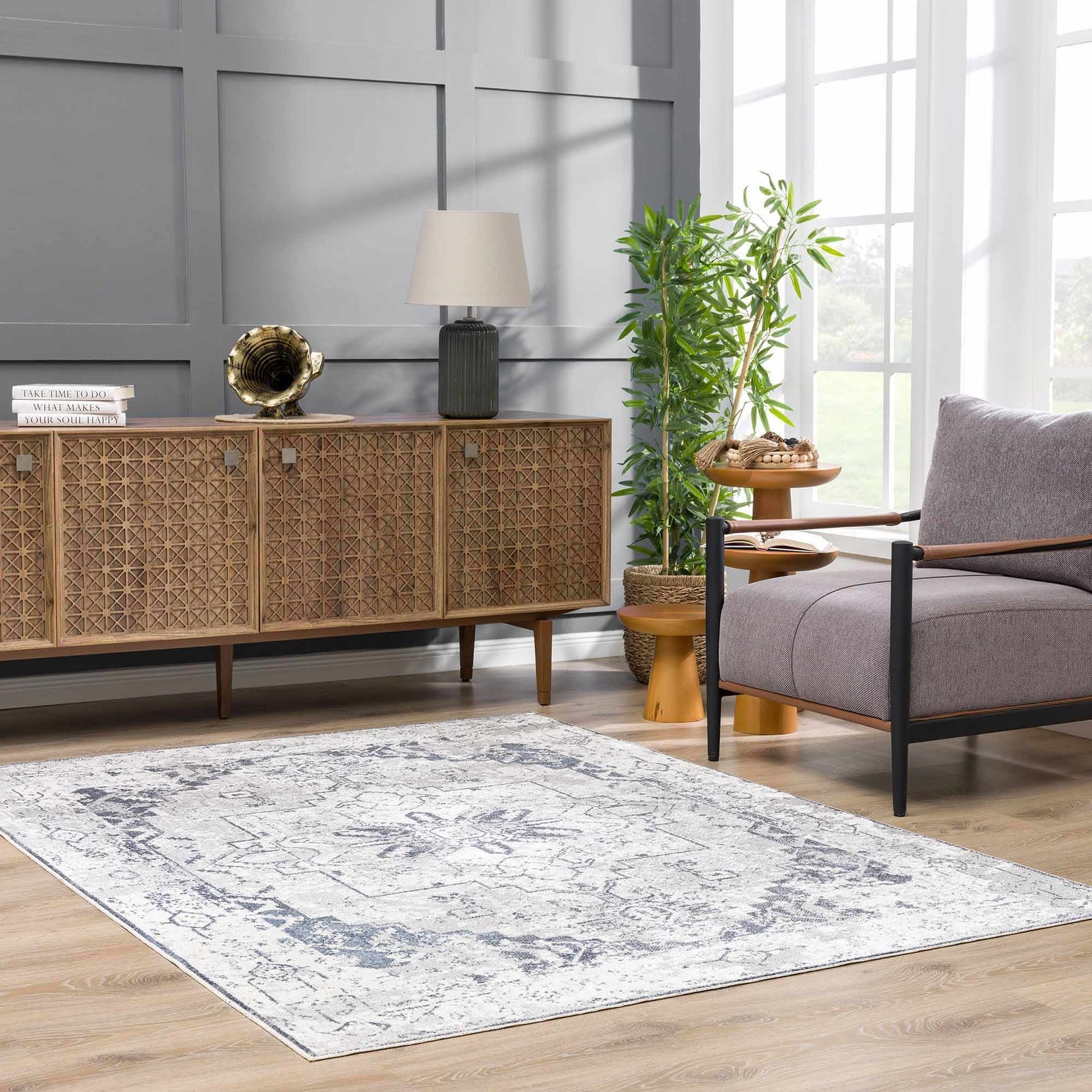 Alfombra lavable de pelo plano Hera Ivory