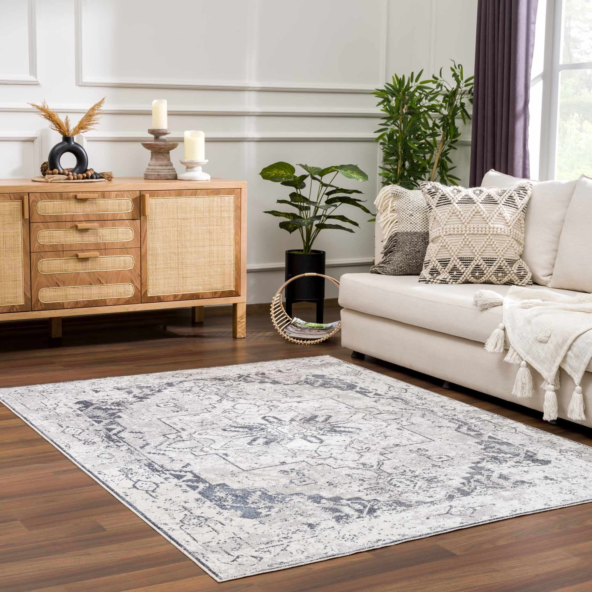 Alfombra lavable de pelo plano Hera Ivory