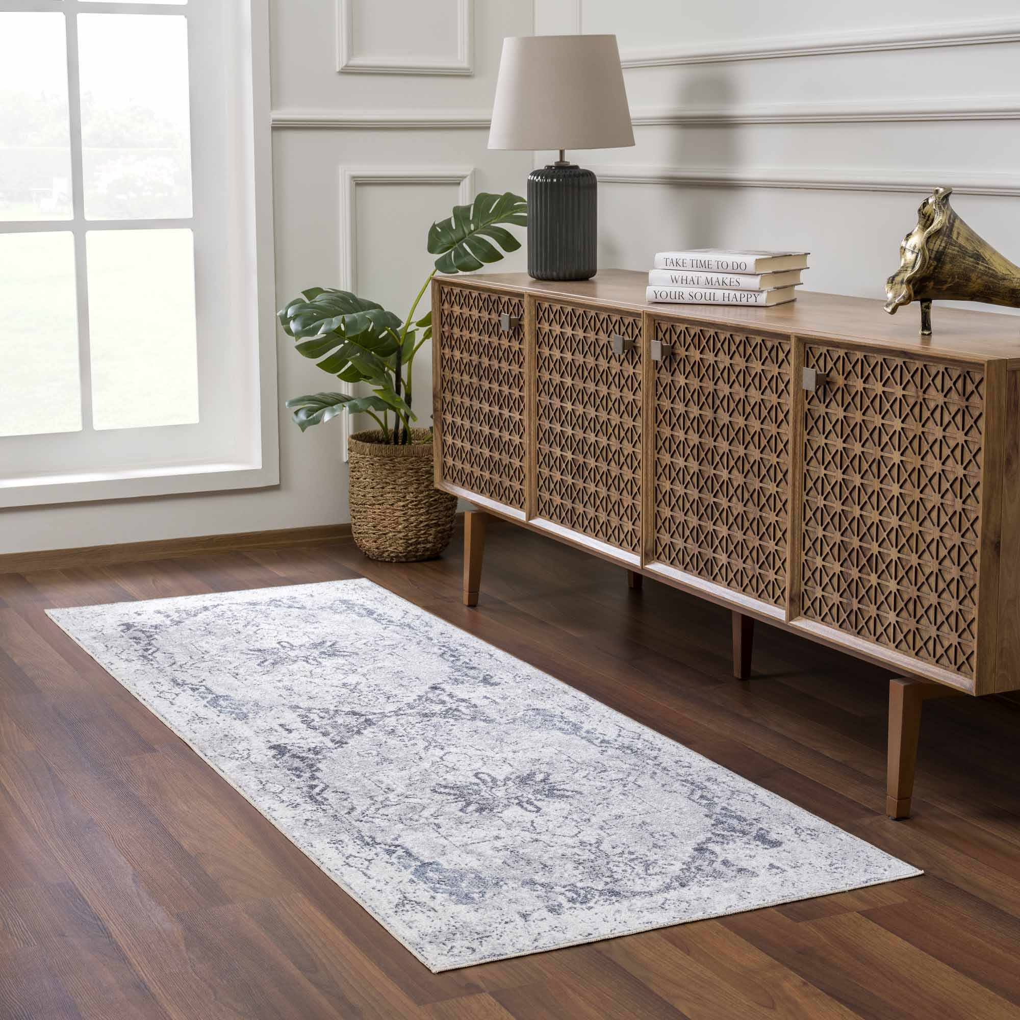 Alfombra lavable de pelo plano Hera Ivory