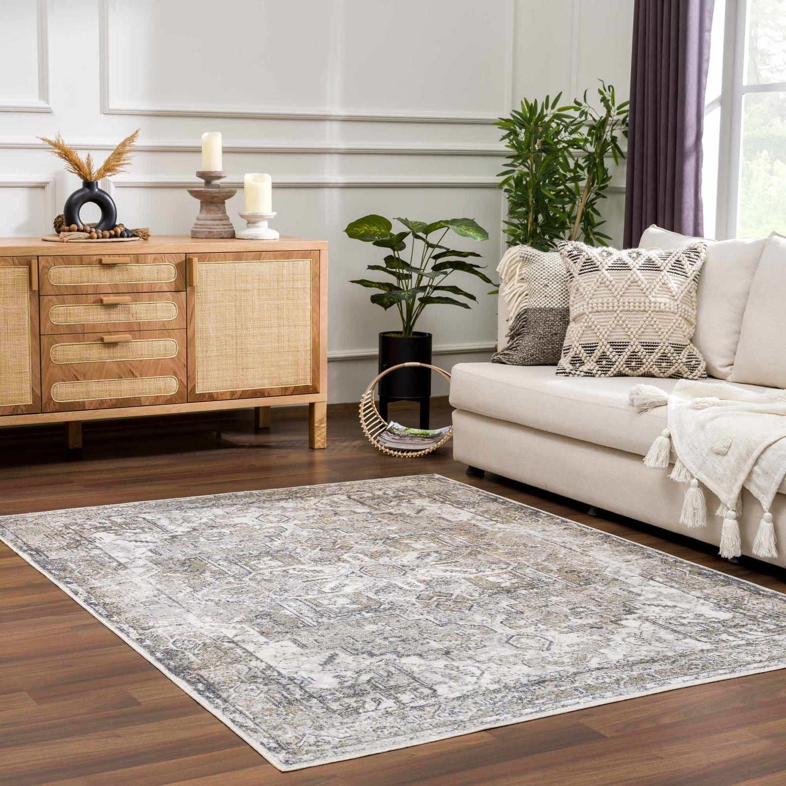 Alfombra lavable de pelo plano Hera Olive